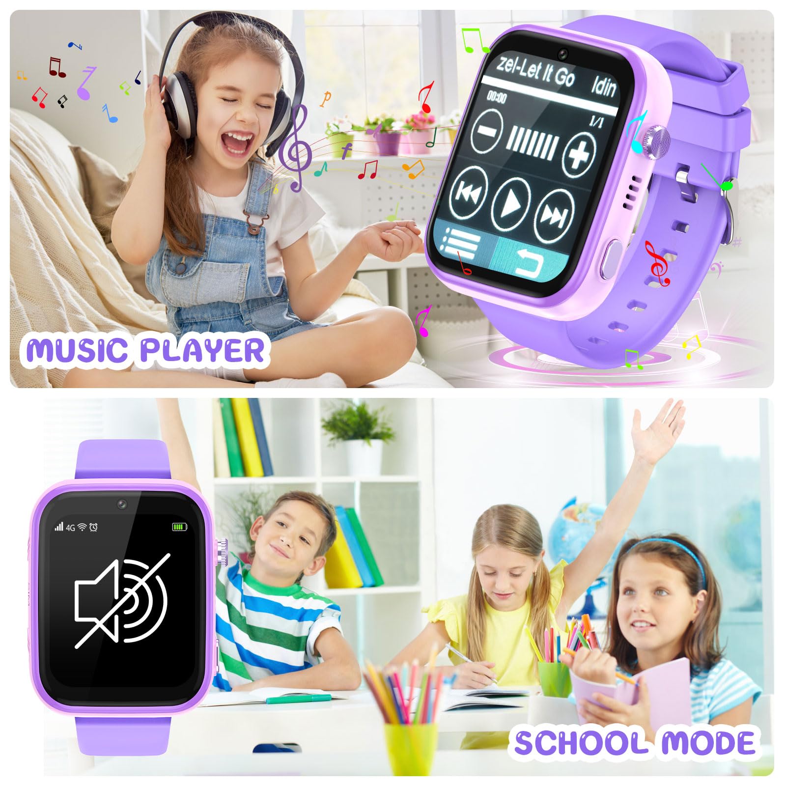 OKYUK 4G Smartwatch voor kinderen, smartwatch voor kinderen, met GPS en telefoon, polshorloge voor jongens en meisjes, met video-telefoonoproep, berichten, schoolmodus, SOS-functie, camera en OKYUK 4G Smartwatch voor kinderen, smartwatch voor kinderen, met GPS en telefoon, polshorloge voor jongens en meisjes, met video-telefoonoproep, berichten, schoolmodus, SOS-functie, camera en