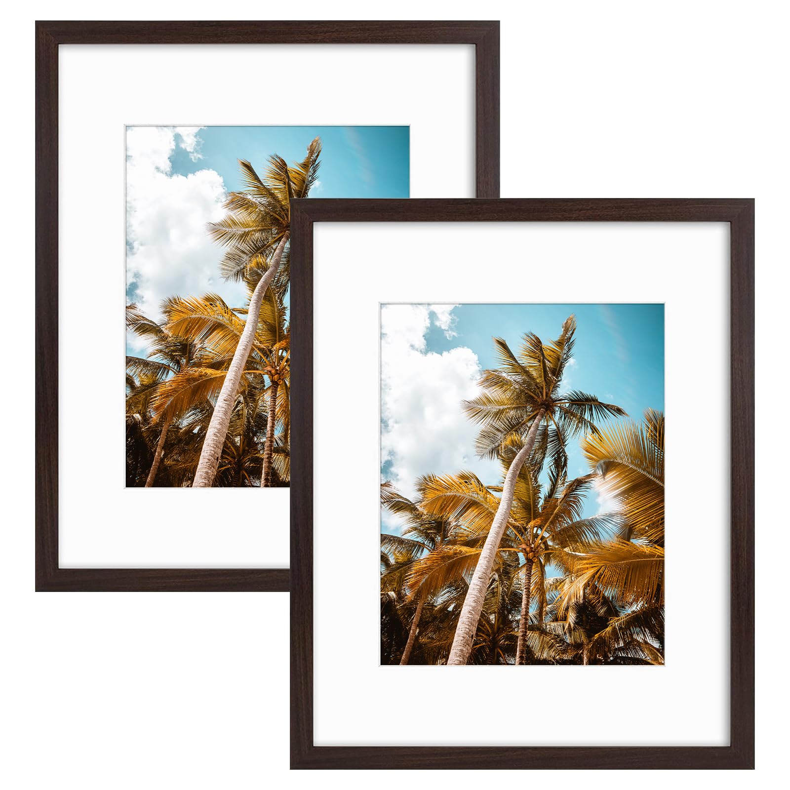 Frametory 2 Pack 16x20 Brown Picture Frame with Real Glass Mat for 11x14