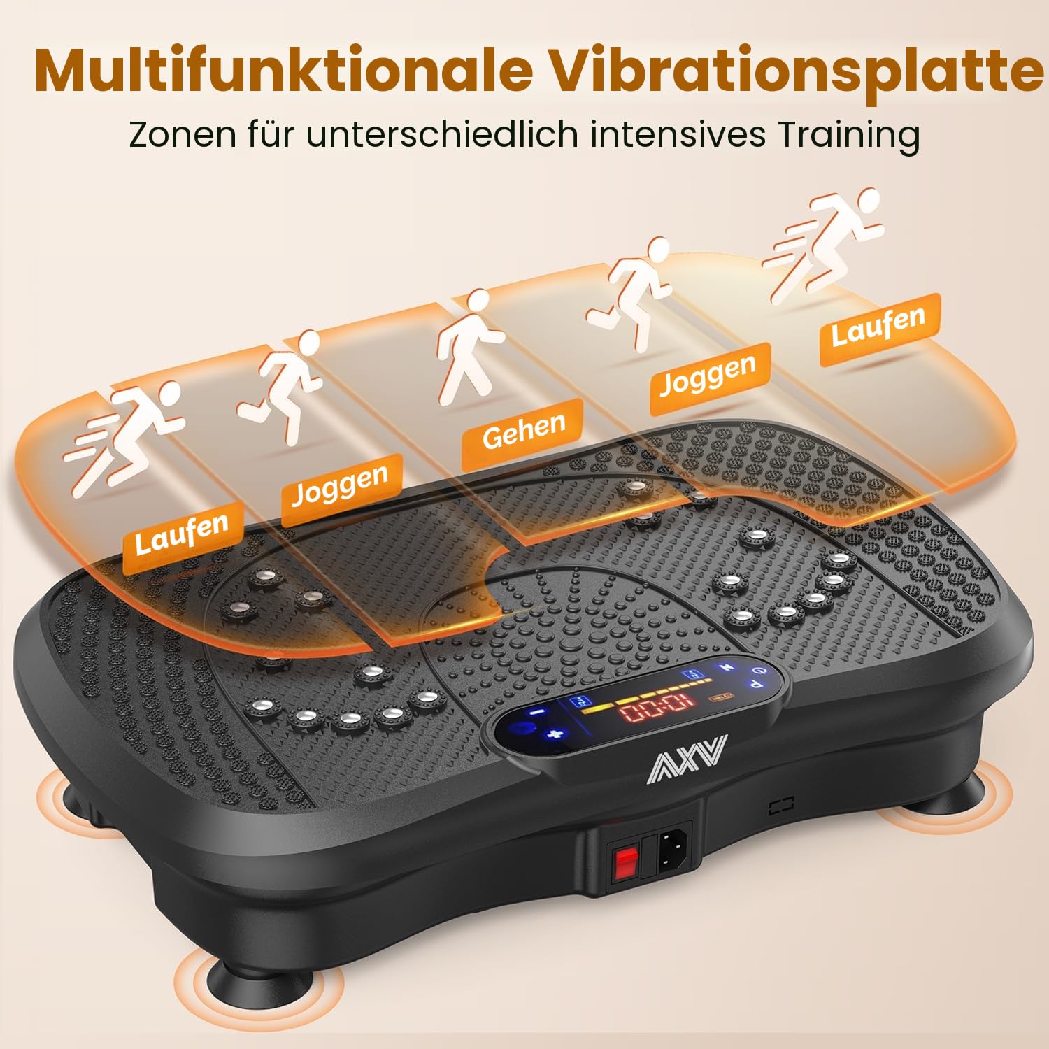 AXV Vibrationsplatte Testsieger, Rüttelplatte Sport für Zuhause,Vibration Plate mit 120 Stufen und 5 Modi, 150 kg Belastbar, mit Bluetooth, für Ganzkörpertraining, Abnehmen, Fettverbrennung