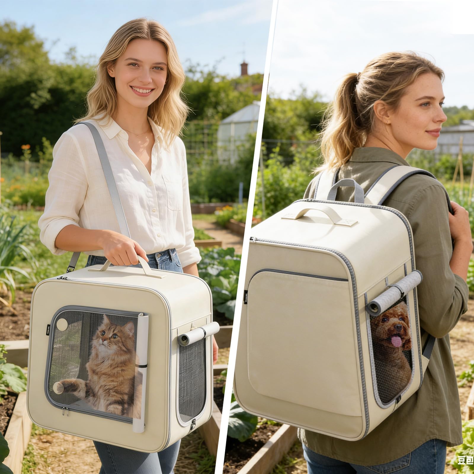PETCUTE Transportín con Ruedas para Perros 3 en 1,Mochila Plegable ara Gatos Grandes y Perros Pequeños,Transportín de Viaje para Mascotas con Alfombrilla Extraíble,Arnés Interno,Carga Máxima 10kg