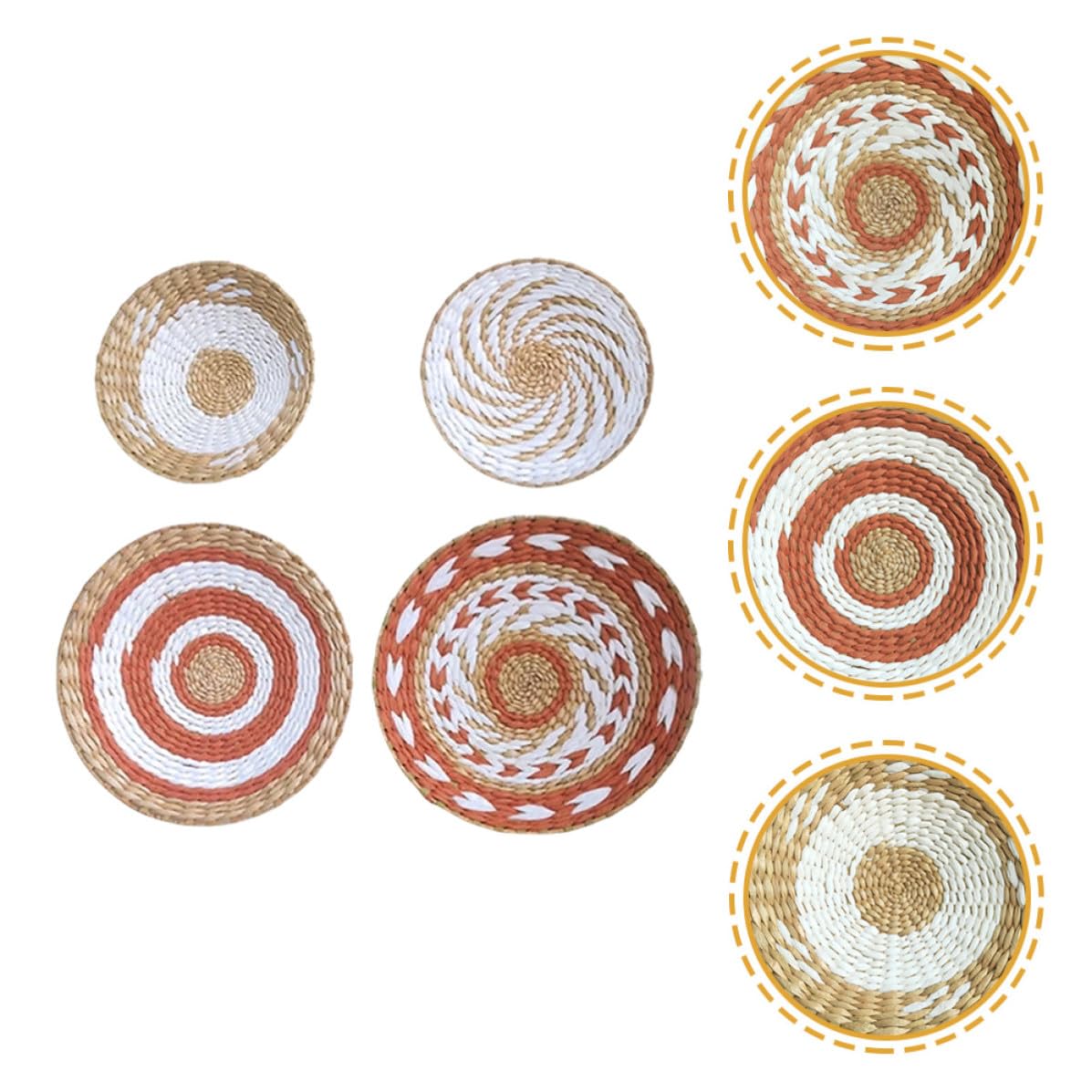 Juego de 4 Placas Redondas Tejidas a Mano Estilo Bohemio Trenza de Paja para Decoración de Pared en Dormitorios y Oficinas, Resistente Desvanecerse