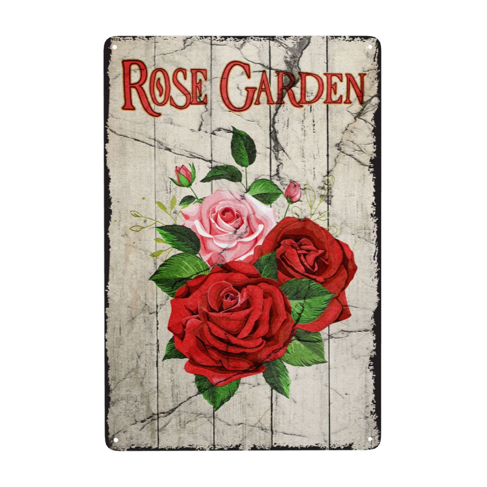 Rose Garden Tin Sign, Retro Metal Tin Sign for Street Garage Farm Bar Wall Decor Metal Art Wall Poster 12x8inch