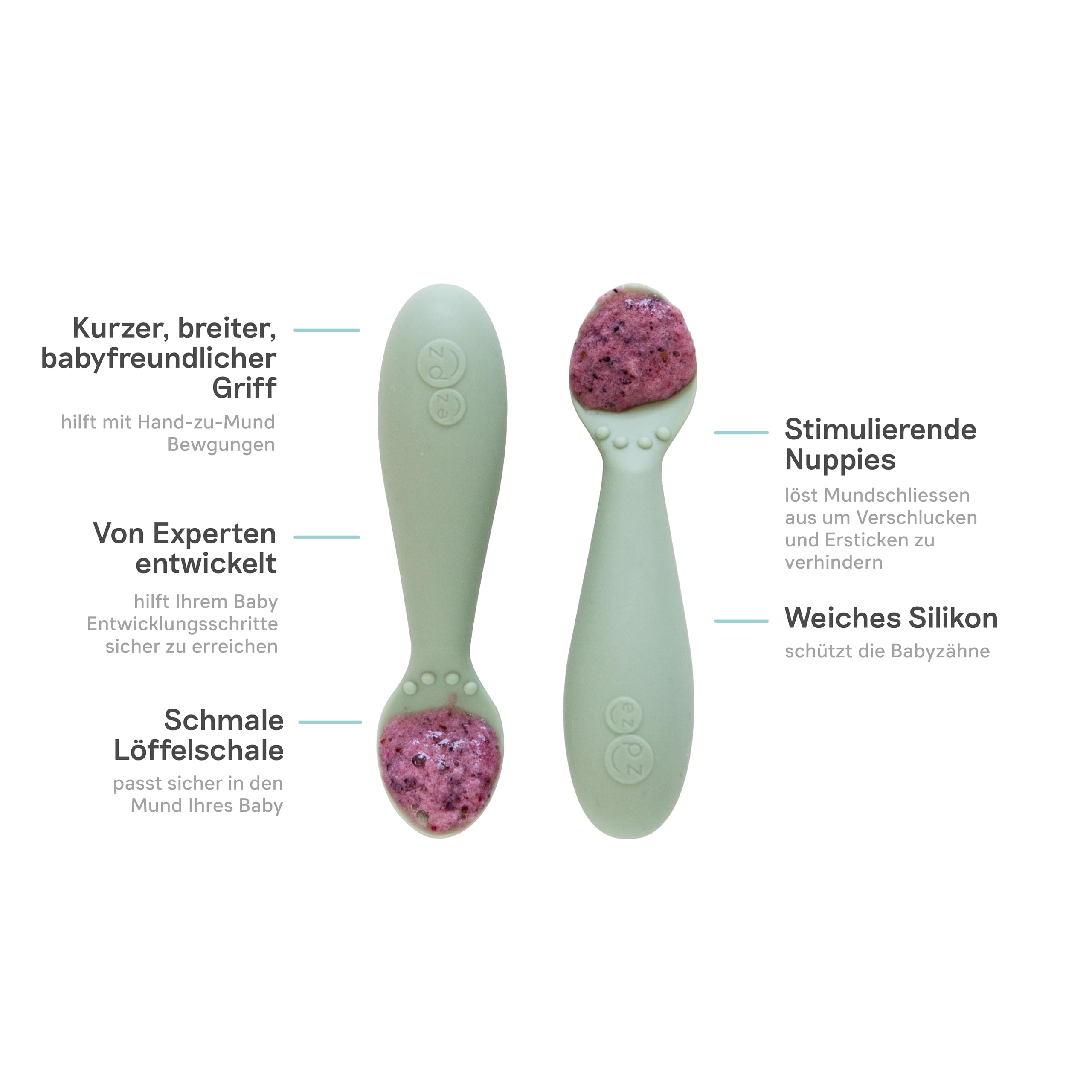 ezpz Tiny Spoons - pack de 2 cucharas - Salvia - 4+ meses