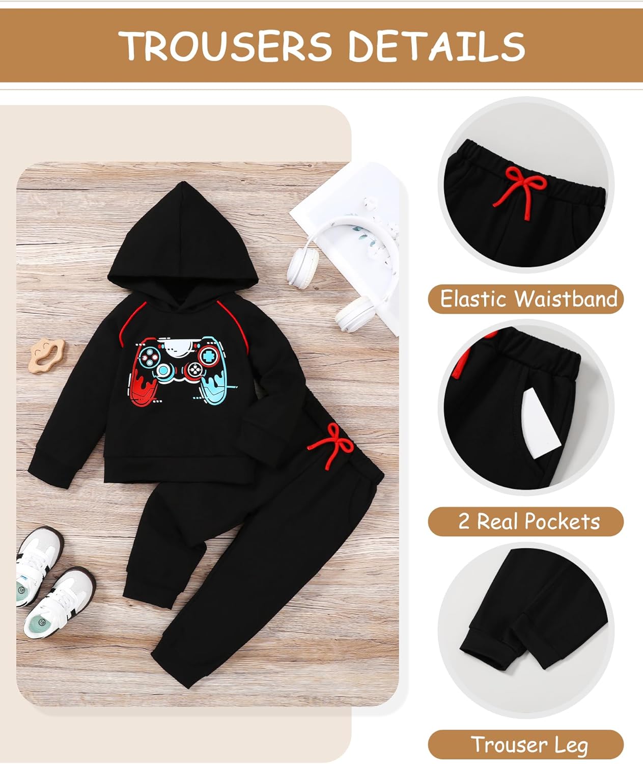 Coco&RARA Toddler Boy Clothes Outfits Long Sleeve Hoodie Sweatshirt Pants Set 2PCS Baby Boys Fall Winter Sweatsuit 1-5T - Image 3