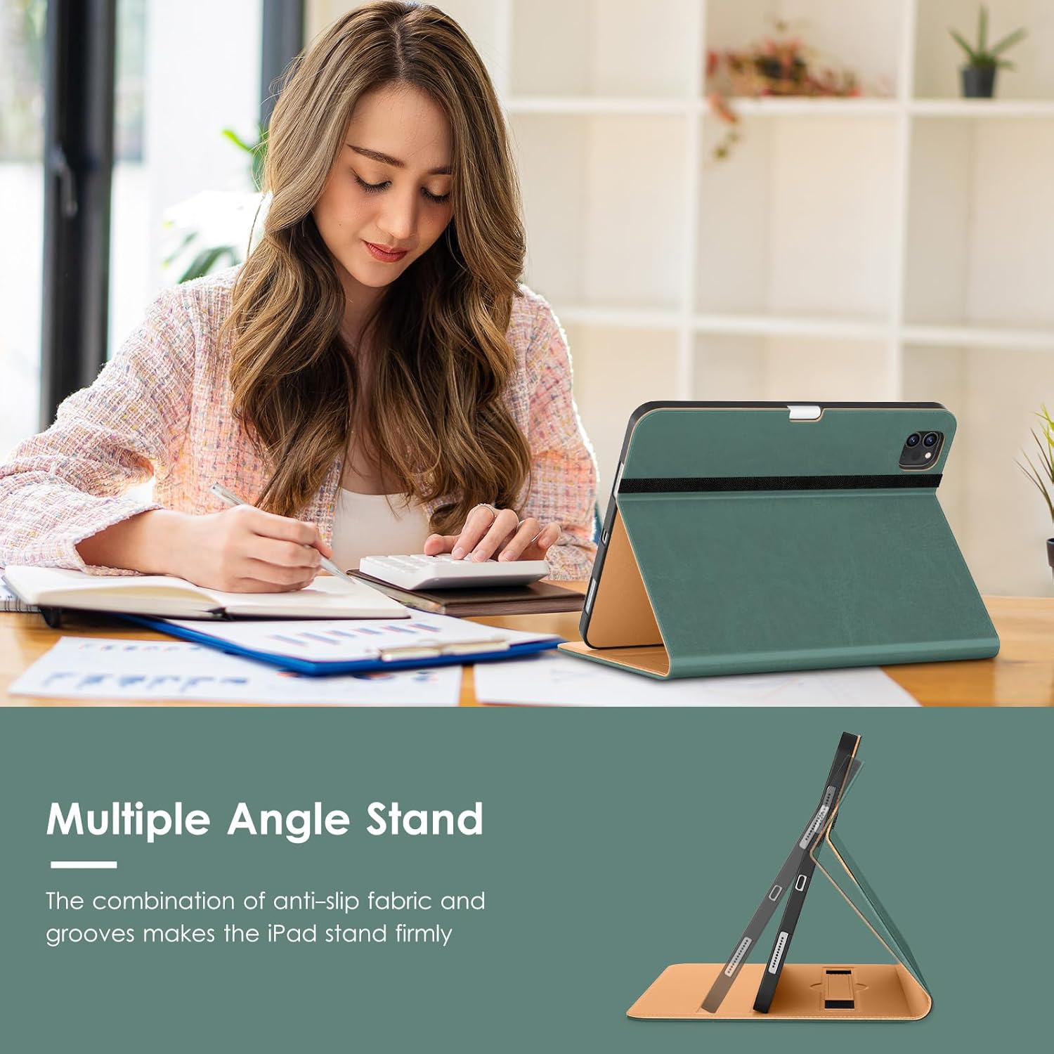 VIKESI Case for iPad Air 13 inch (M4) 2026 / (M3) 2025 / (M2) 2024,Premium Leather Folio,Apple Pencil Holder,Auto Sleep/Wake,Stand Cover - Pine Green