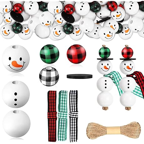 YumSur 180 Piece Christmas Snowman Wooden Beads