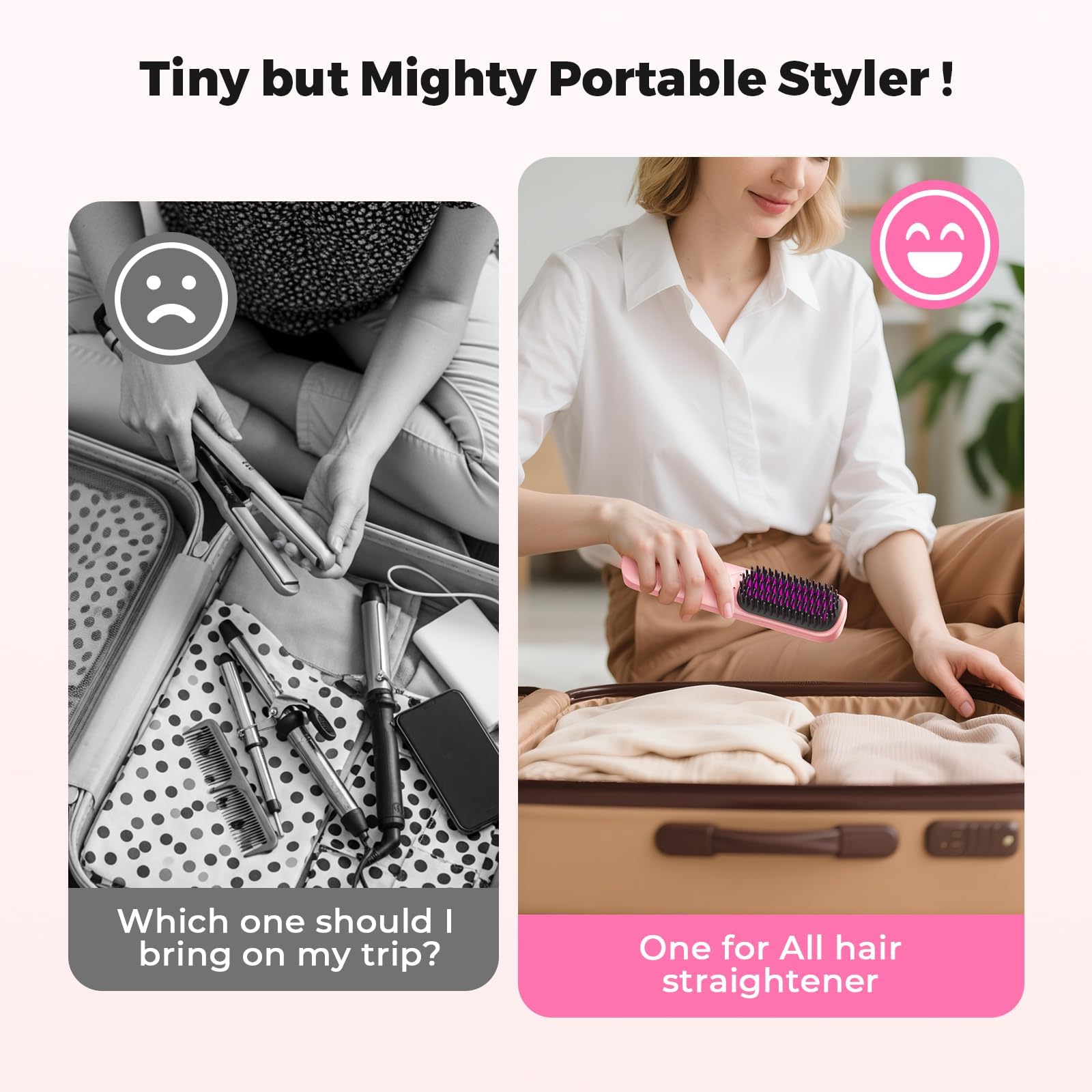 Cordless Hair Straightener Brush - Portable Hair Straightening Brush for Travel - 300M Negative Ions for Frizz-Free Shine, Touch Up On-The-Go, Fast Heating, Gift for Women, 10,000mAh