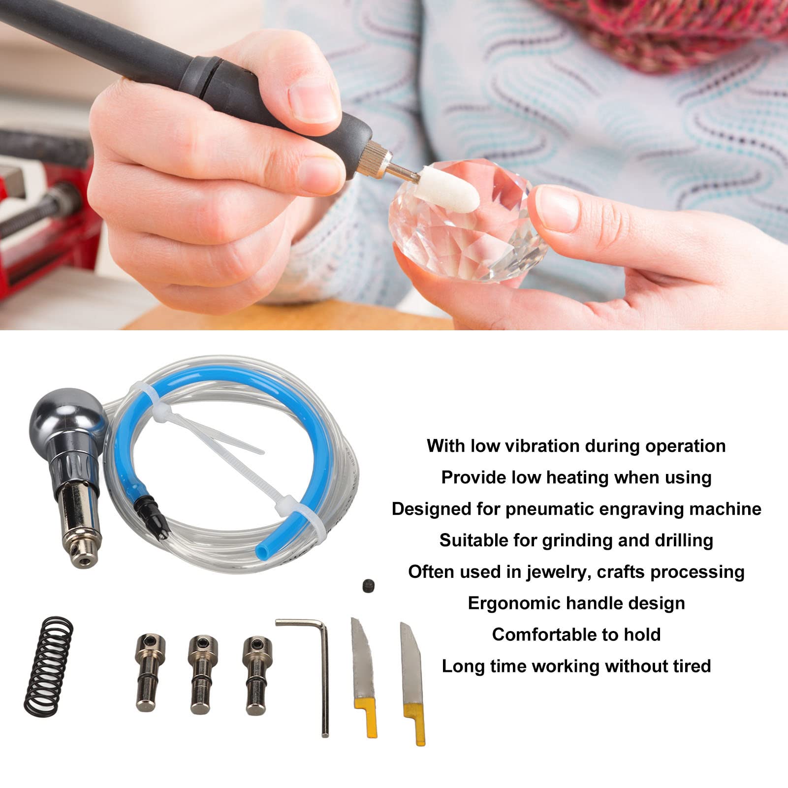 Alloy Steel Pneumatic Engraving Machine Handle, Gas Pipe Screwdriver Spring Alloy Steel Jewelry Engraving Tools, Jewelry Carving Tool, Low Vibration for Grinding and Drilling