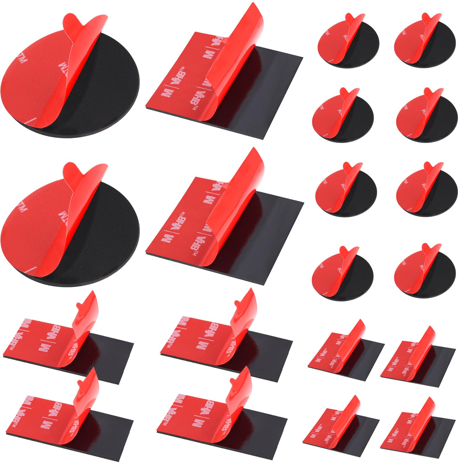 20 Pack Heavy Duty Double Sided Mounting Tape – VHB 5952 Foam Tape, 1 Inch & 2 Inch, Square Rectangle & Round Shapes, Waterproof, Heat Resistant, for Car & Home Decor