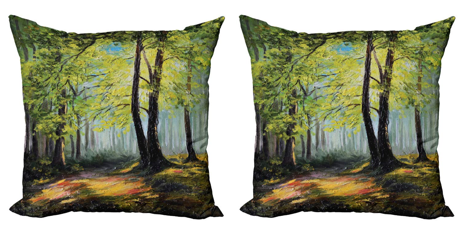 ABAKUHAUS Lake Forest Federe Cuscini Set di 4, Lake Tahoe Shore View, Stampa Digitale Fronte-Retro con Accento Moderno, 50 cm x 50 cm, Multicolore