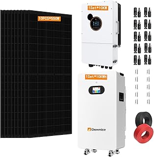 Dawnice 10KW Hybrid Solar System Complete Kit with 1Set 10KW Solar Hybrid Inverter 48V LiFePO4 Battery 10PCS Bificial 550W Solar Panels (5.5KW PV+1 * 10KW Inverter+1 * 10KWH Battery)
