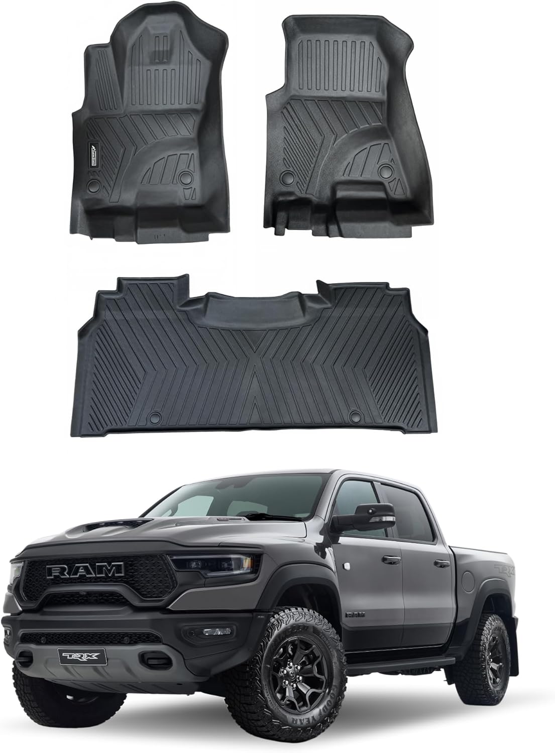Custom Fit Floor Mats for Dodge Ram 1500 2019–2025 Crew Cab – Heavy Duty 2-Row All-Weather TPE Car Mats Full Set, Waterproof, Odorless, Non-Slip, Easy to Clean, Durable Automotive Floor Liners
