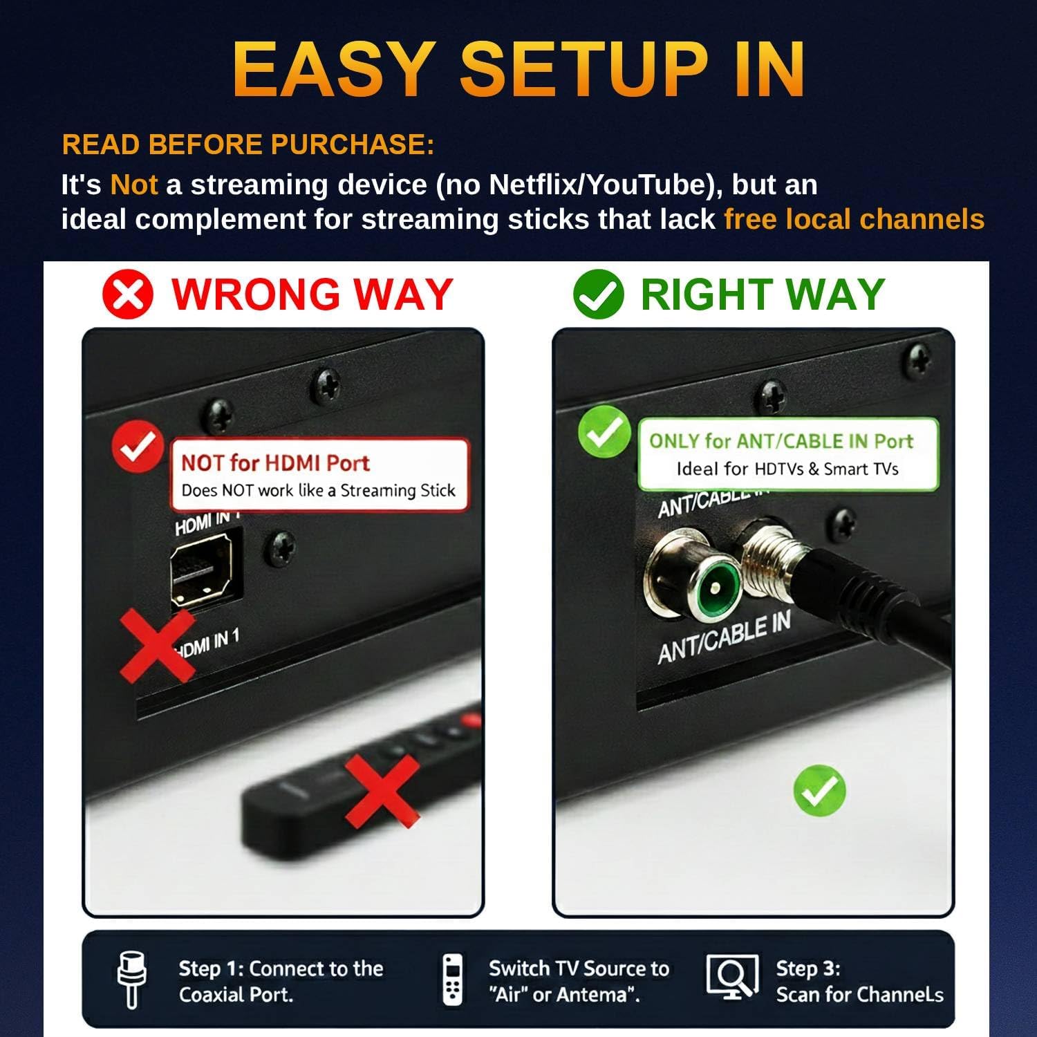 Antena de TV interior para canales locales, antena digital 4K HD para Smart TV interior con base magnética, no necesita cable, recepción de 360°, alcance de 120 millas, cable de 8 pies, compatible con
