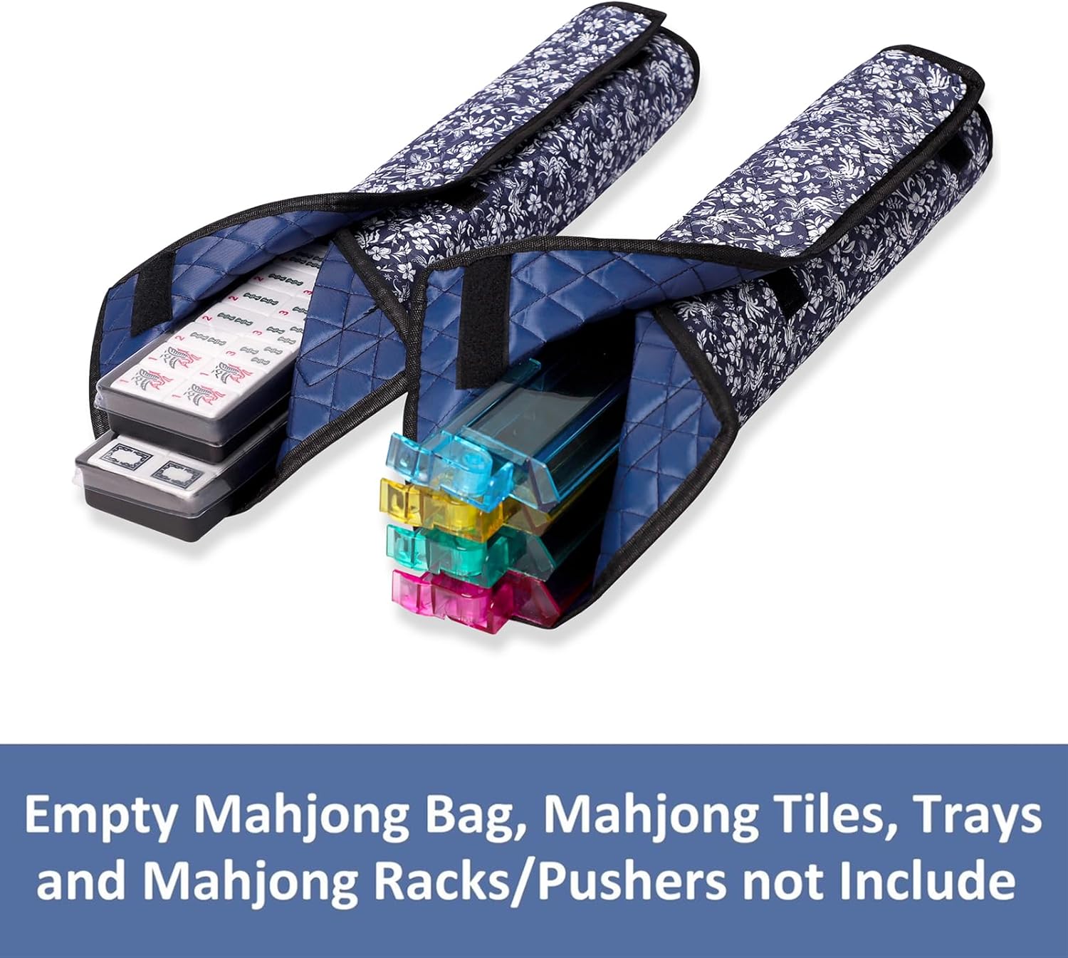 Empty Mahjong Bag, Blue Soft Printed American Mahjong Bag with Two Wrappers (Case Only)
