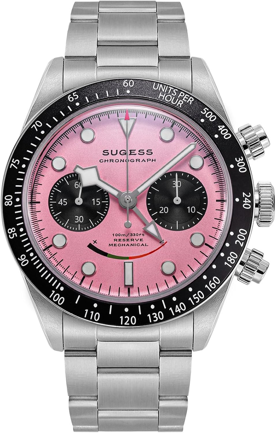 Sugess BB Chrono S475.P Smile Panda Domed Sapphire Crystal Glass 100m Mens Sport Mechanical ST1905 Movement Watch