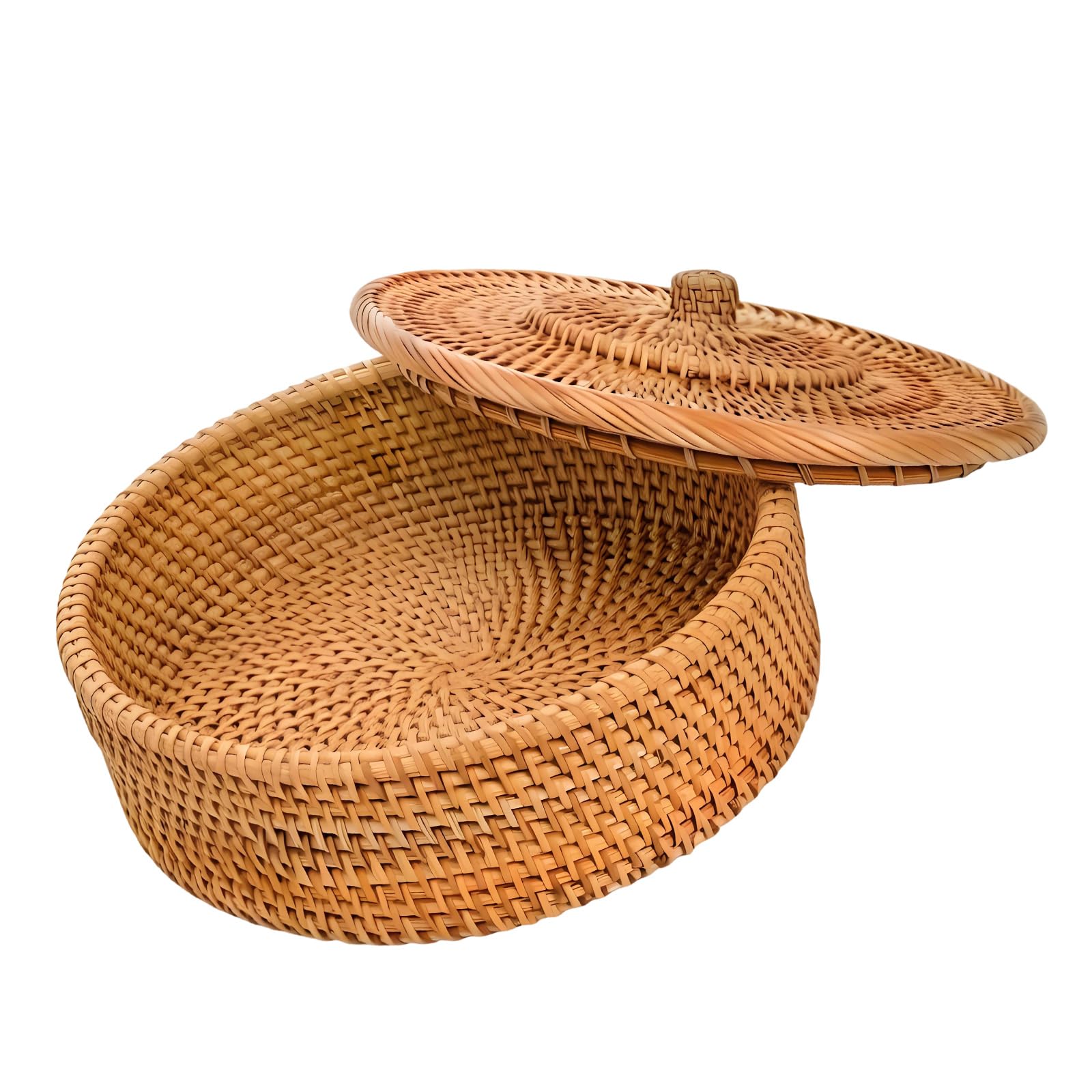 HENYGEN Rattan Food Storage Basket with Protective Towel and Lid Included Handcrafted Tortillas Holder Serving Tray Flexible Storage Basket with Lid