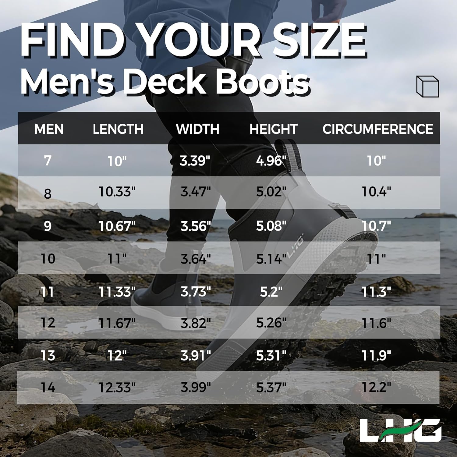 LHG Men's 6'' Ankle Deck Boots Saltwater Fishing Booties Waterproof Rubber Rain Boots High Traction