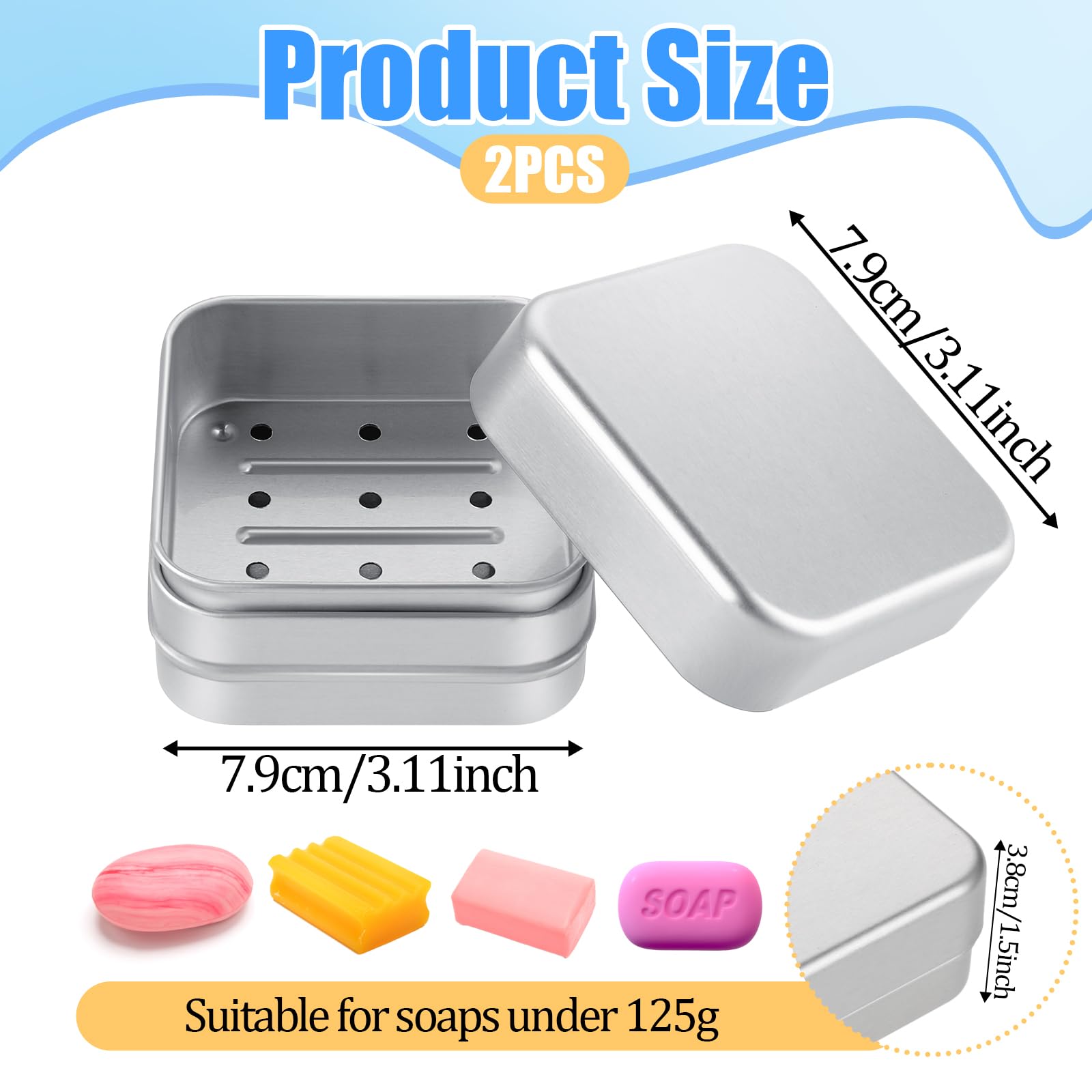 3 stuks zeepbakjes van aluminium zeepbakjes met afdruiprooster, zeepbakje voor op reis, waterdicht, reiszeepbakje, roestvrij zeepbakjes van metaal, voor badkamer, reizen, camping