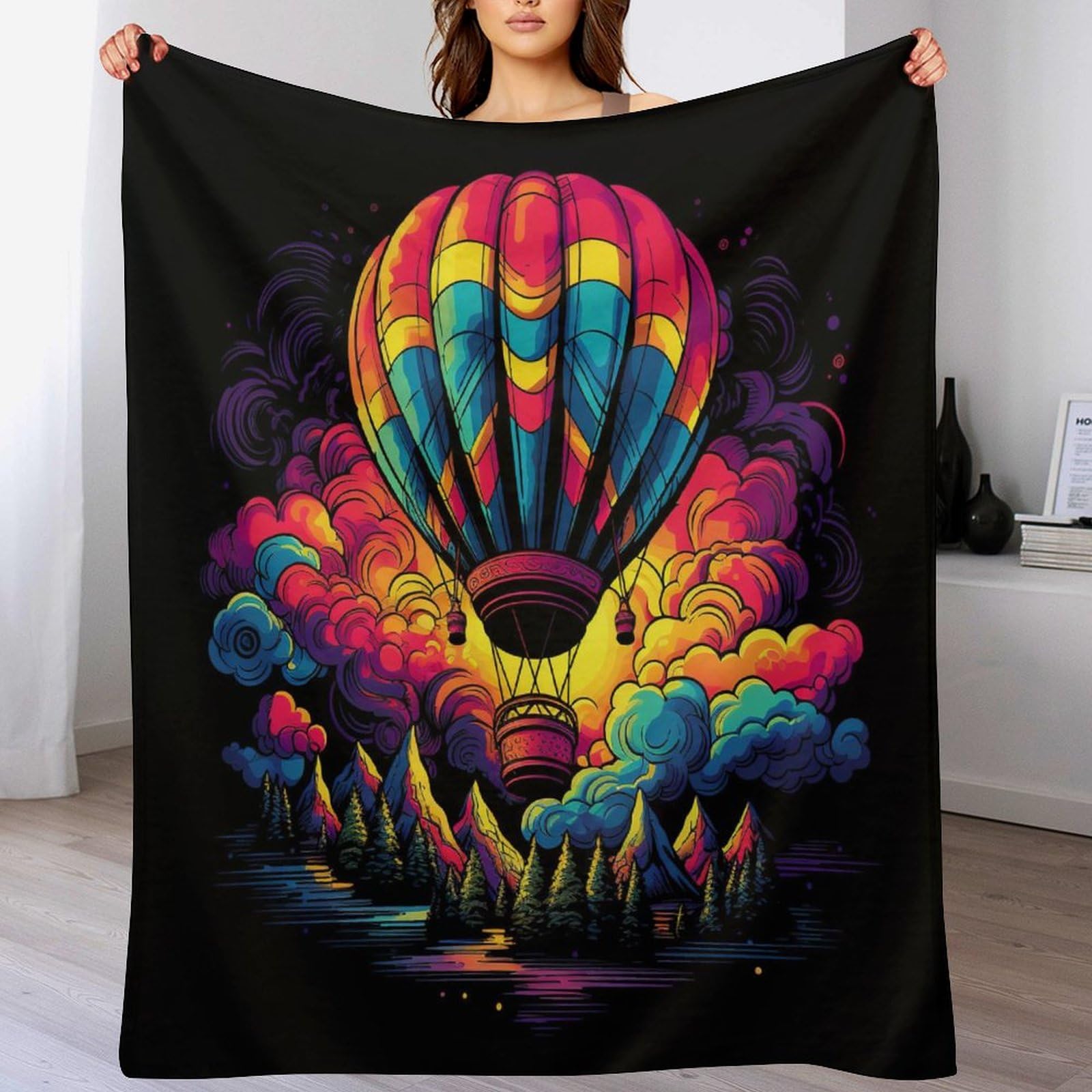 Couverture montgolfière polaire flannel anti-courants d'air, plaid chaud et doux