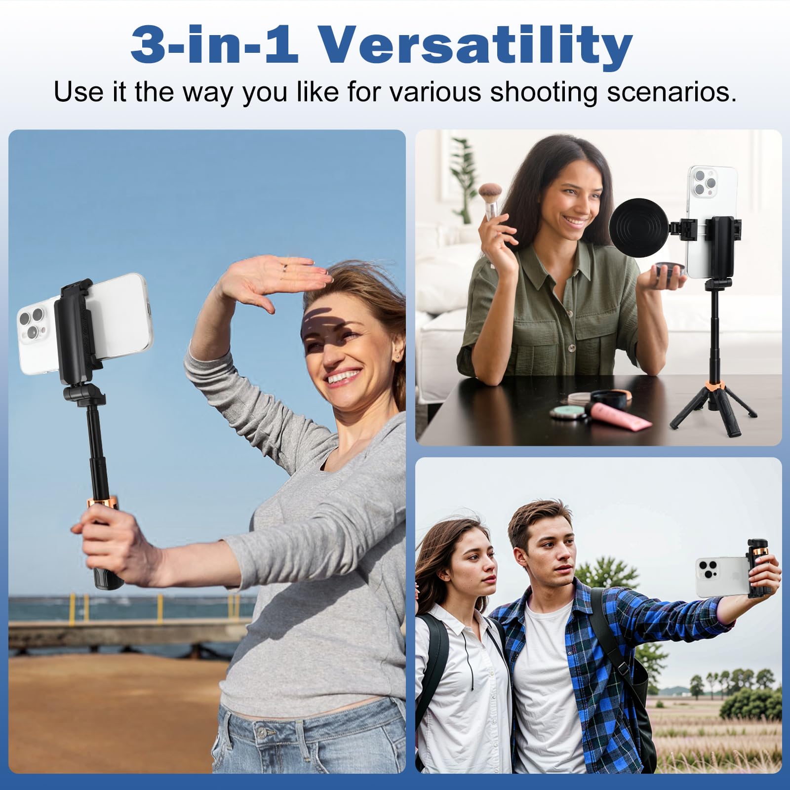Mini Bastone Selfie Stick, Bluetooth treppiede per smartphone con telecomando staccabile, Ruotabile a 360° Treppiede Estensibile Con 2 luci di riempimento per iPhone Samsung e Android smartphone