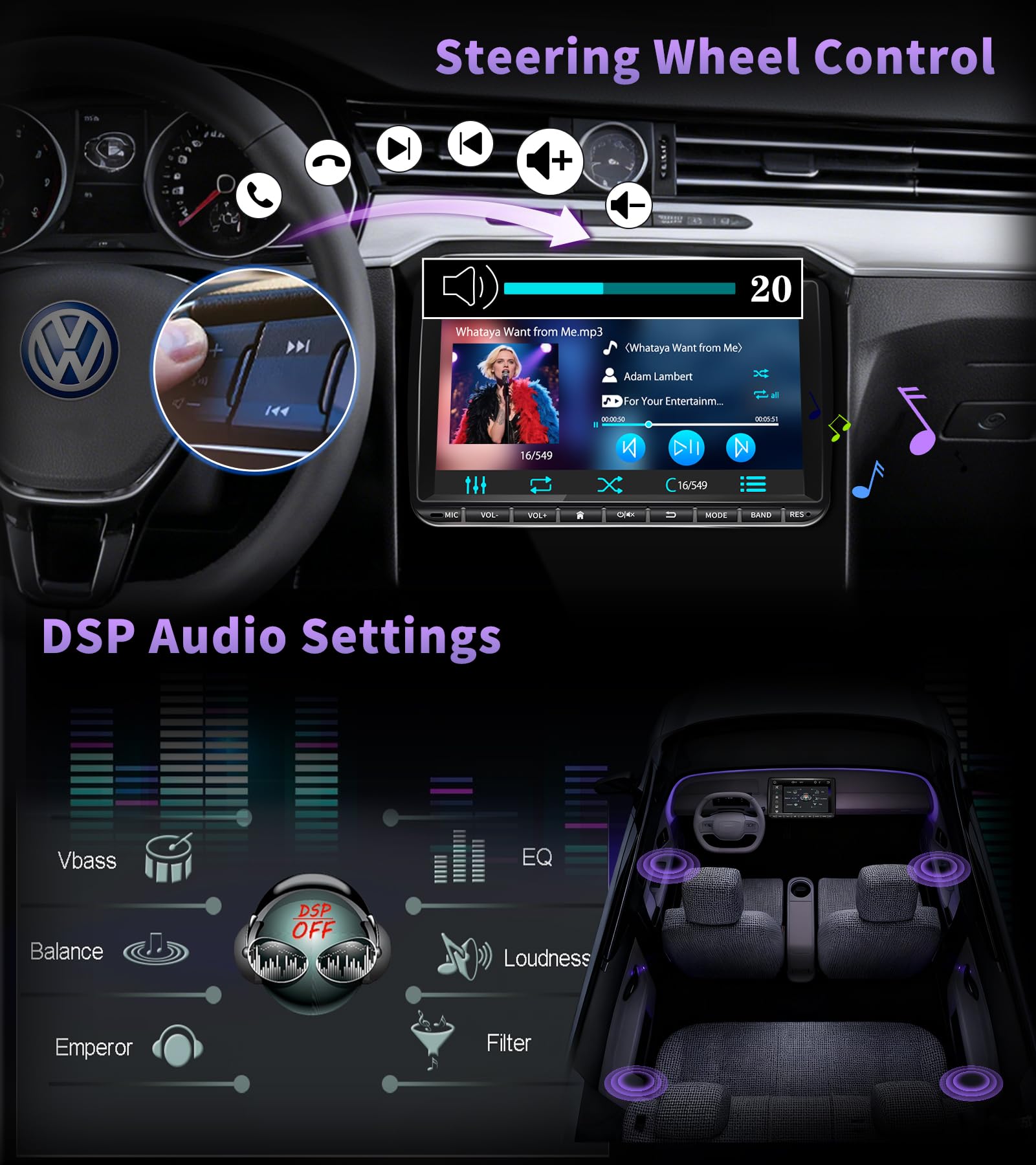 URVOLAX DAB+ Autoradio mit Bildschirm für VW Skoda Seat: 9 Zoll Doppel DIN Radio mit Wireless Apple CarPlay Android Auto - Linux Auto Radio für Golf 5 6 T5 Polo 6r Caddy Touran Passat Tiguan Fabia