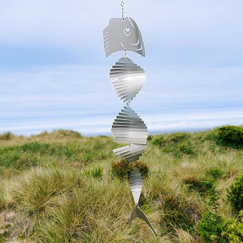 Miniatura 9 de In the Breeze Fish Shimmer Helix - Molinillo de viento colgante, acero inoxidable, Marlin, 7062