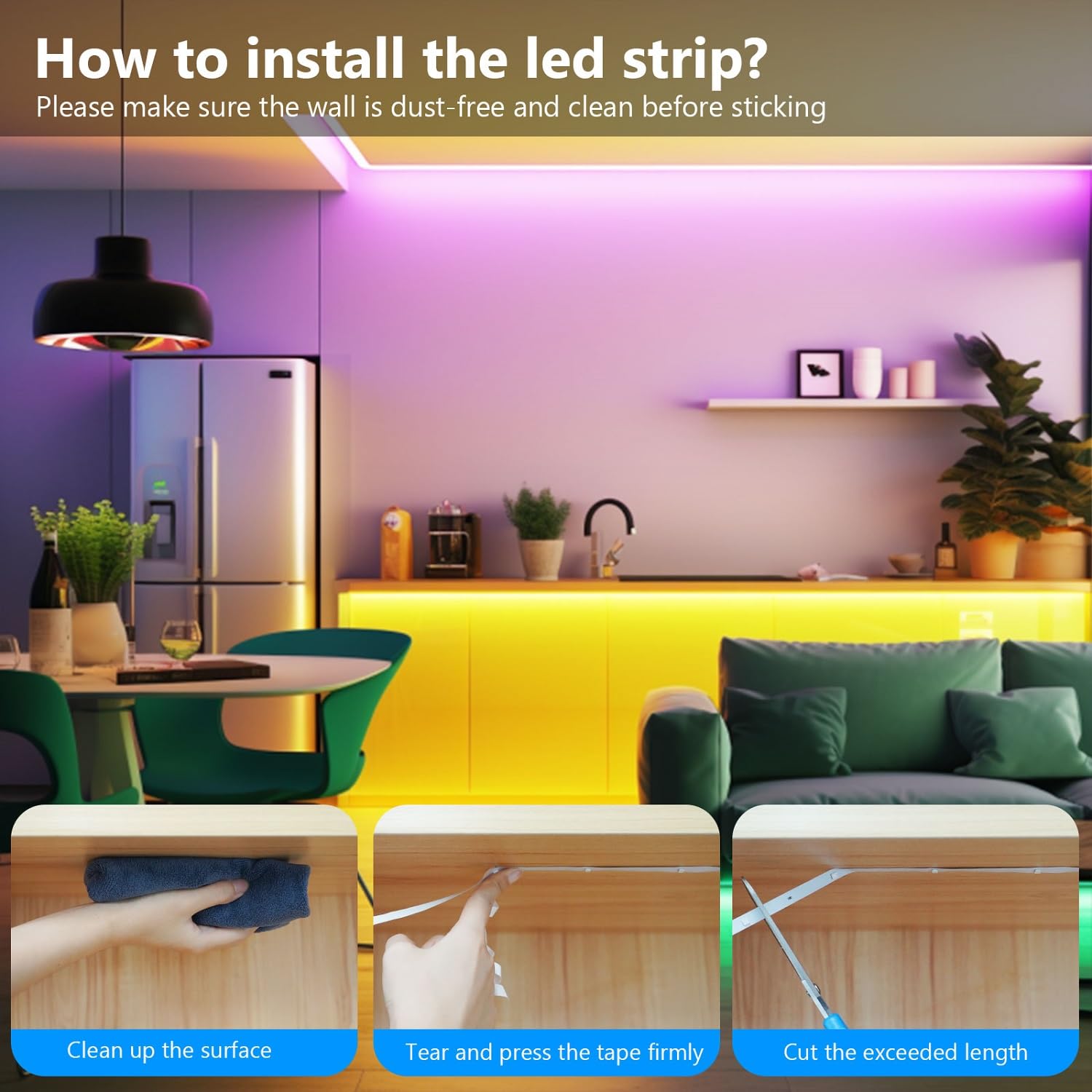 Goffii Tira LED 15 Metros, Luces Led Habitacion RGB Bluetooth Adhesivas con Control Remoto y Inteligente Control de APP, Cambia el Color con la Musica para Decoración de Cocina, Gaming, TV