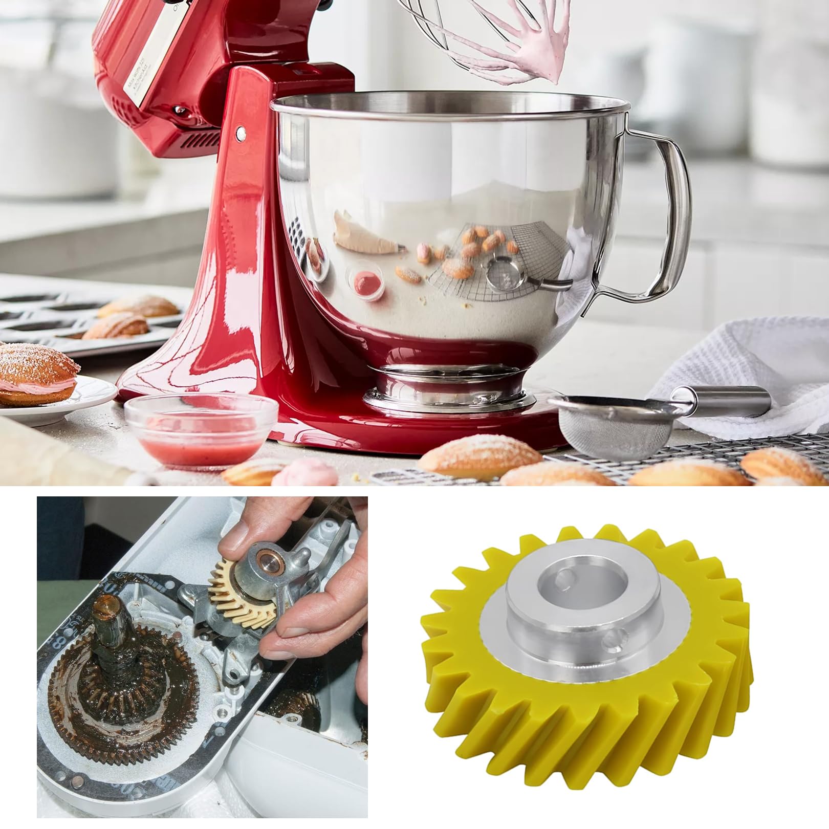 W10112253, ricambio per ingranaggi gialli, compatibile con mixer Kitchenaid, pezzi di ricambio per robot da cucina, per ingranaggi a vite senza fine, per 5KSM150 5KSM45 5KSM90 5KSM125 5KSM175 5KSM185