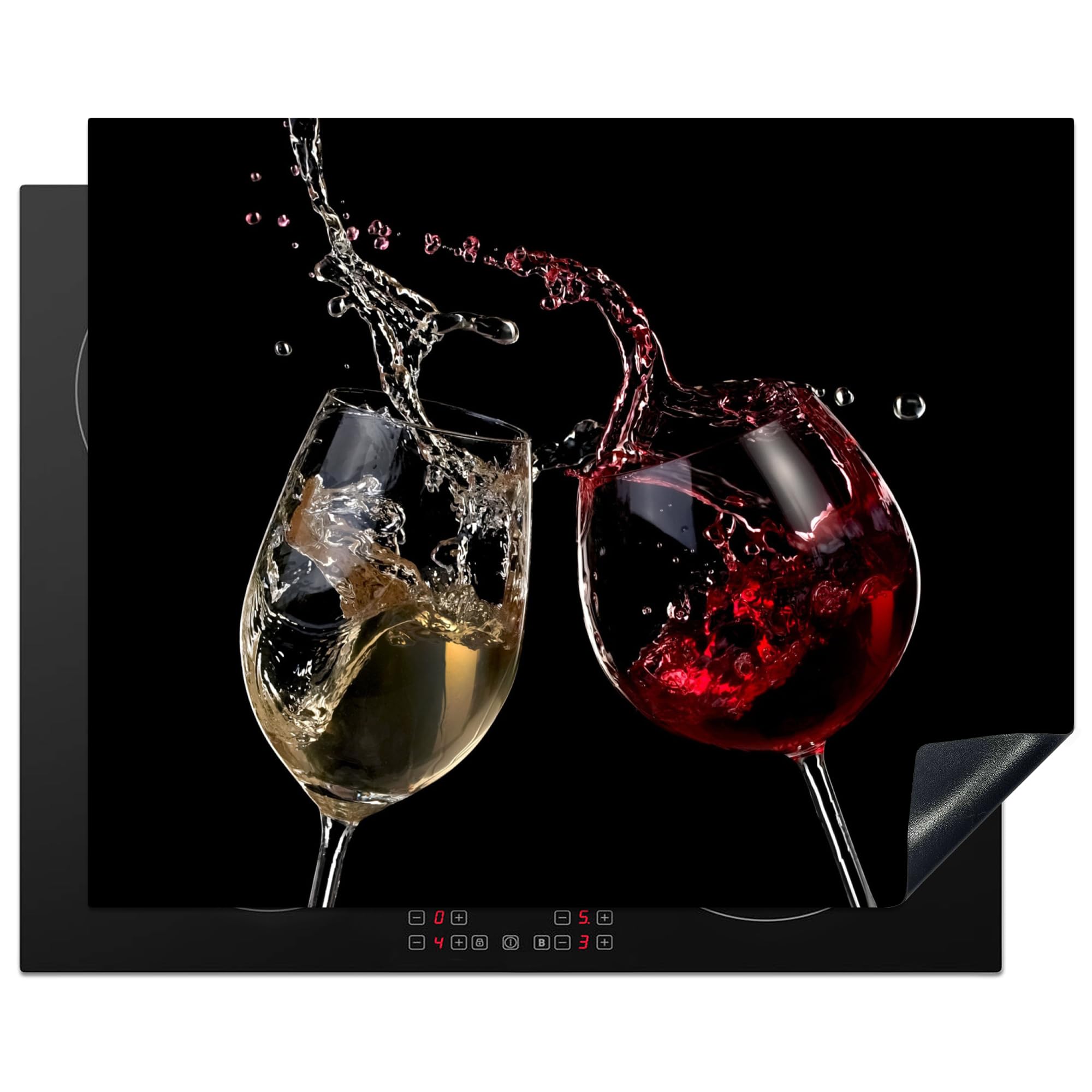 KitchenYeah© Induction Hob Protector Mat 20.5"x25.6" / 65x52 cm Stove Cap Top Cover Kitchen Cooker Covers for Electric Hobs Vinyl Red Wine - White Wine - Glass - Black
