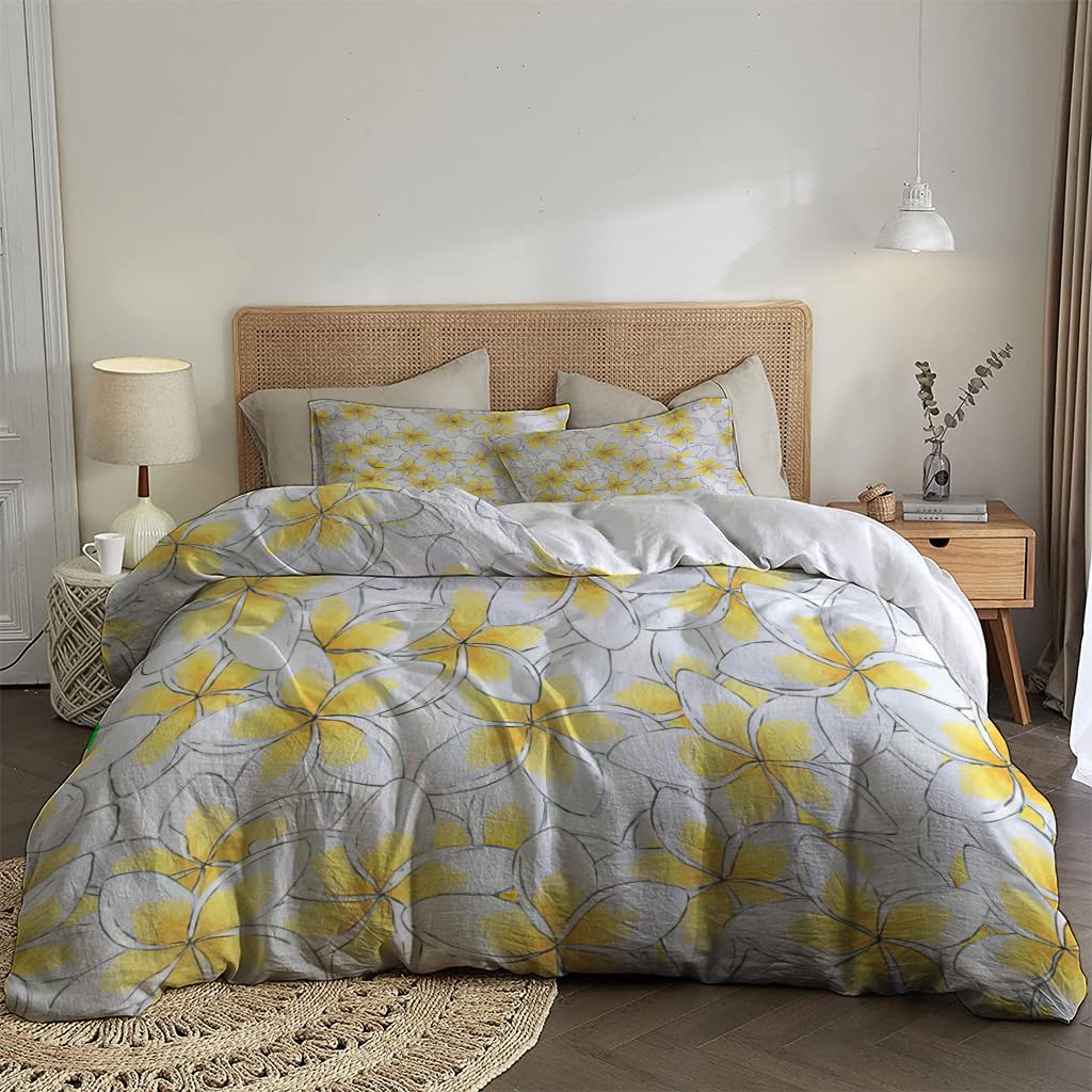 NIBAINLO 布団カバー水彩画プルメリアの花 肌に優しい ピーチスキン加工 掛け布団カバー 和式 洋式 あったか 布団カバーセット リバーシブル ホームステイ ホテル 家庭兼用