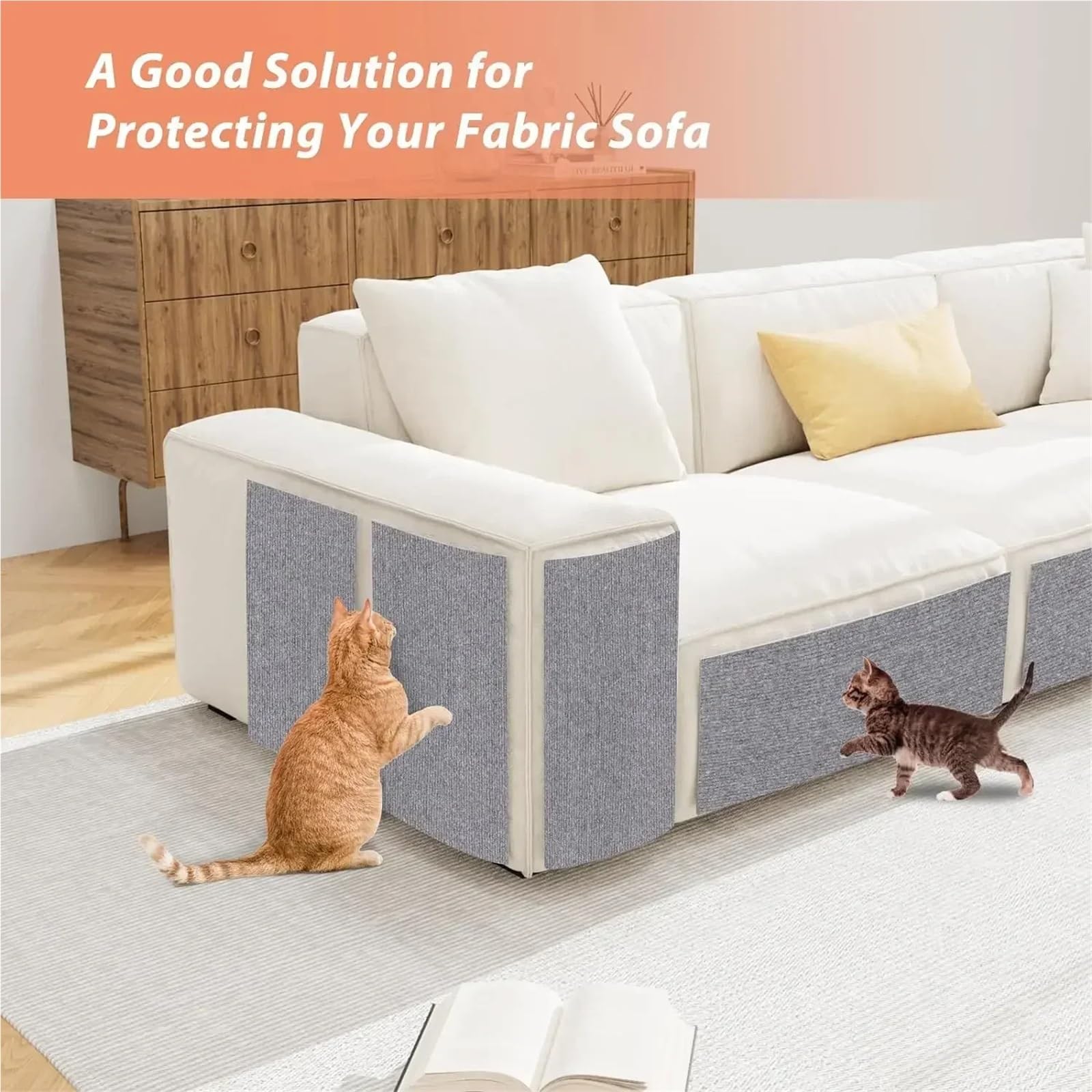 Protector Sofa Gatos Arañazo Rascador antigato for sofá, Cinta for rascar, artefacto de protección, Alfombra autoadhesiva, Tablero for Gatos, Juguetes(White,50x200cm)
