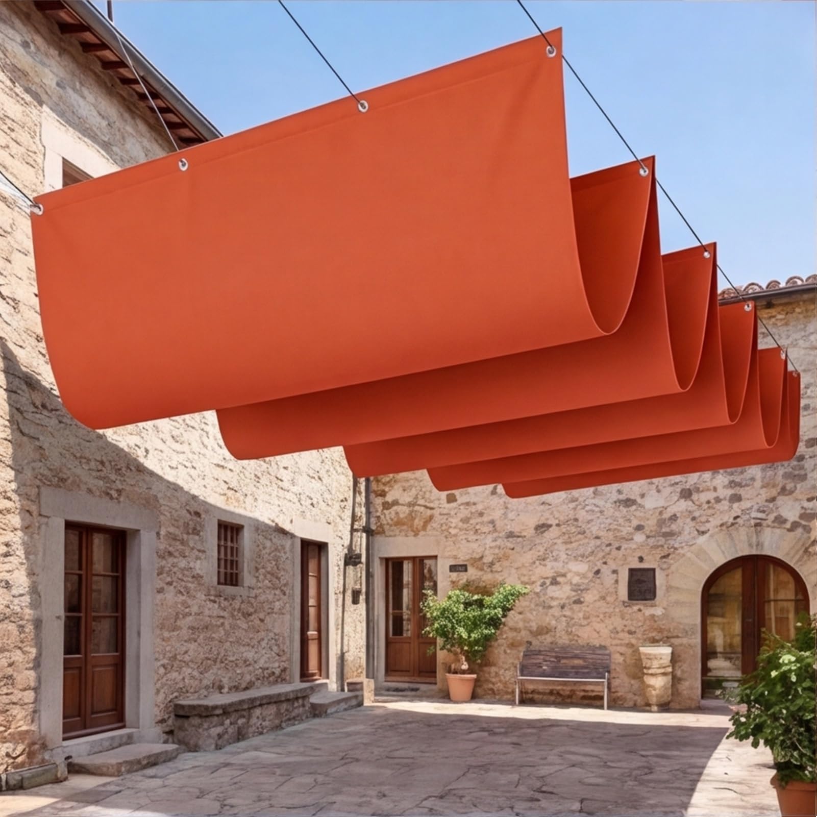 Wysuwany żagiel przeciwsłoneczny 140 x 230 cm, HDPE, szyta na miarę, ochrona przed promieniowaniem UV, wodoszczelna, do markizy, tarasu, podwórza, werandy, pawilonu, pomarańczowego