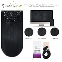Vista 4 de WindTouch - Extensiones de cabello humano liso con pinzas, color negro azabache, 2.47 onzas, N.° 1, 12 pulgadas, 7