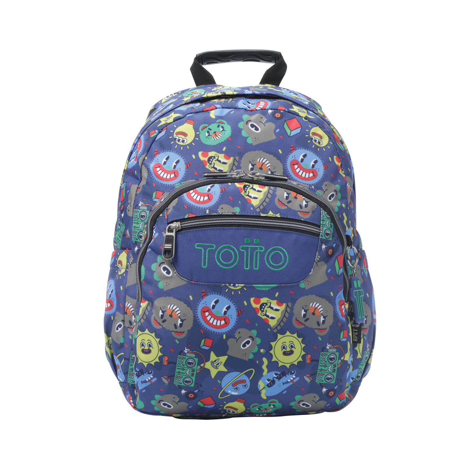 TOTTO Mochila Escolar, Modelo Gommas, Mochila Mediana, Capacidad 15 L, Bolsillo para PC 14", Bolsillo Botella, Espaldar Ergonómico con Flujo de Aire, Cómodas Correas en S, Estampado Tello