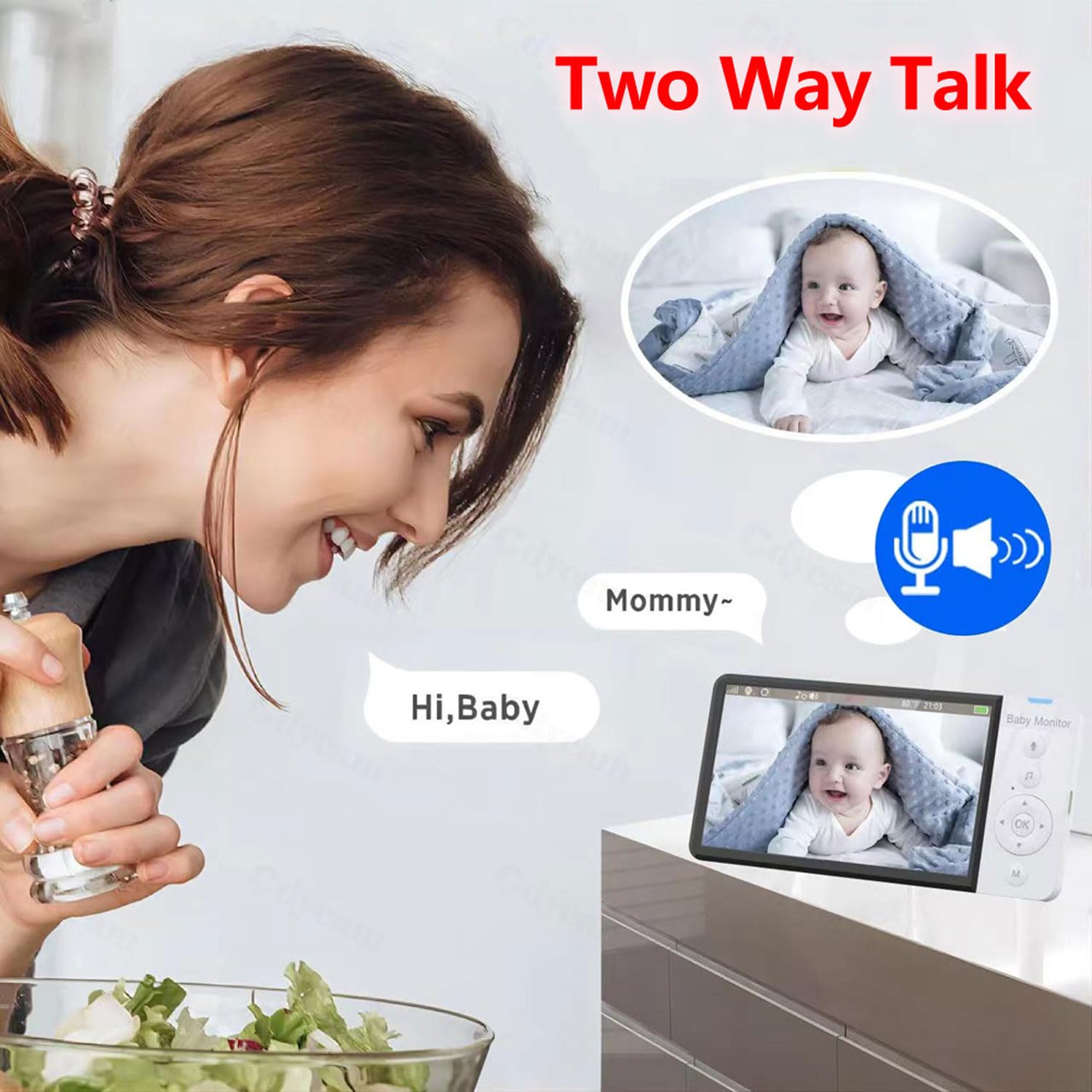 Baby Monitor, Schermo HD da 5'' Baby Monitor a Lungo Raggio da 1.000 Piedi, Senza WiFi, Visione Notturna, modalità VOX, Archiviazione, Ninne Nanne, Audio Bidirezionale, Durata della Batteria
