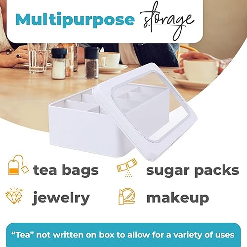 Miniatura 3 de Saratoga Home - Caja de té de metal sólido para organizador de bolsas de té baúl de té blanco para encimera de cocina y despensa té para almacenar