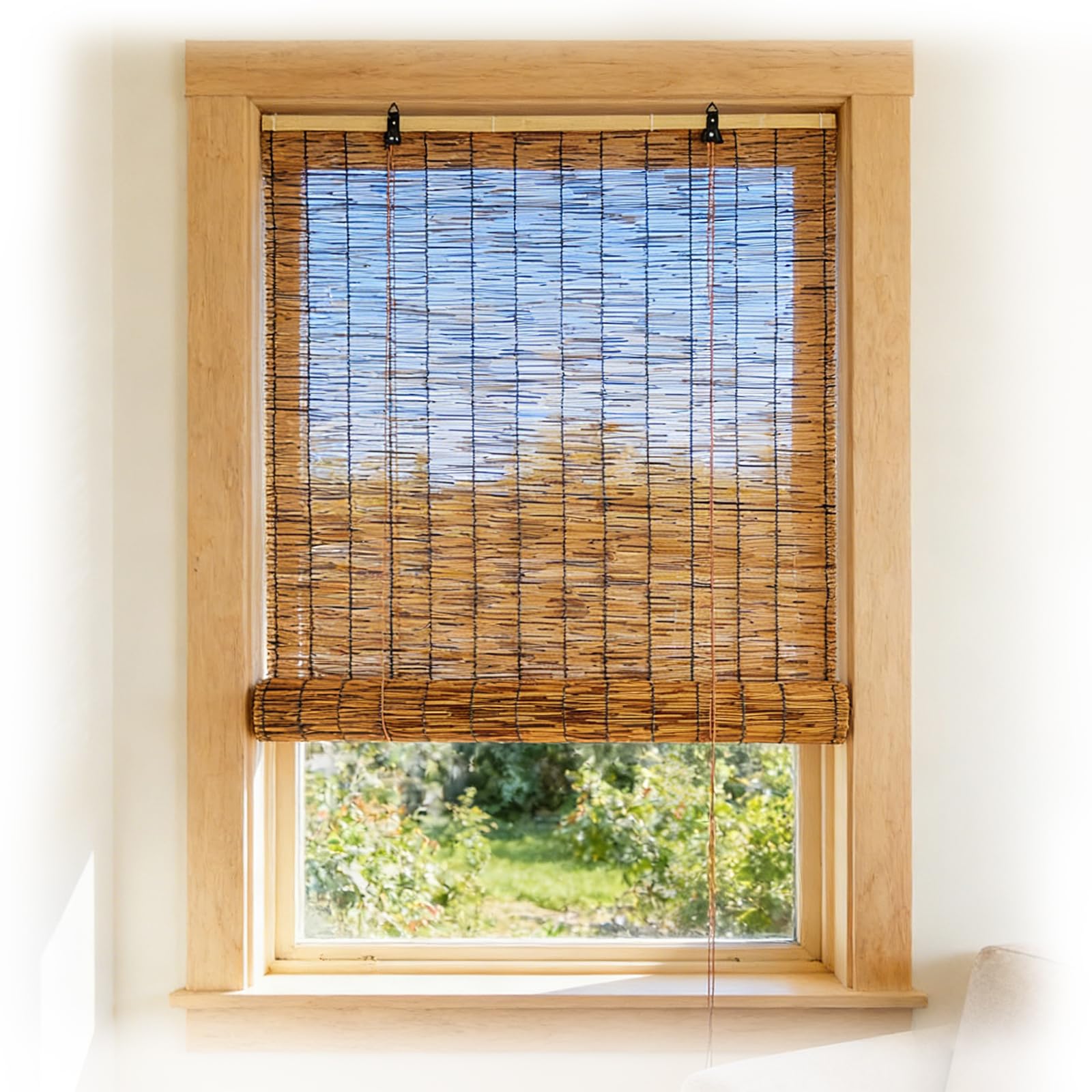 PLWUPE Bamboo Blinds Bamboo Roll Up Shades for Indoor Windows, Outdoor Roman Shades for Porch Patio Privacy Bamboos Shades 30 60 70 90 120 150 175cm Blackout Reed Curtains