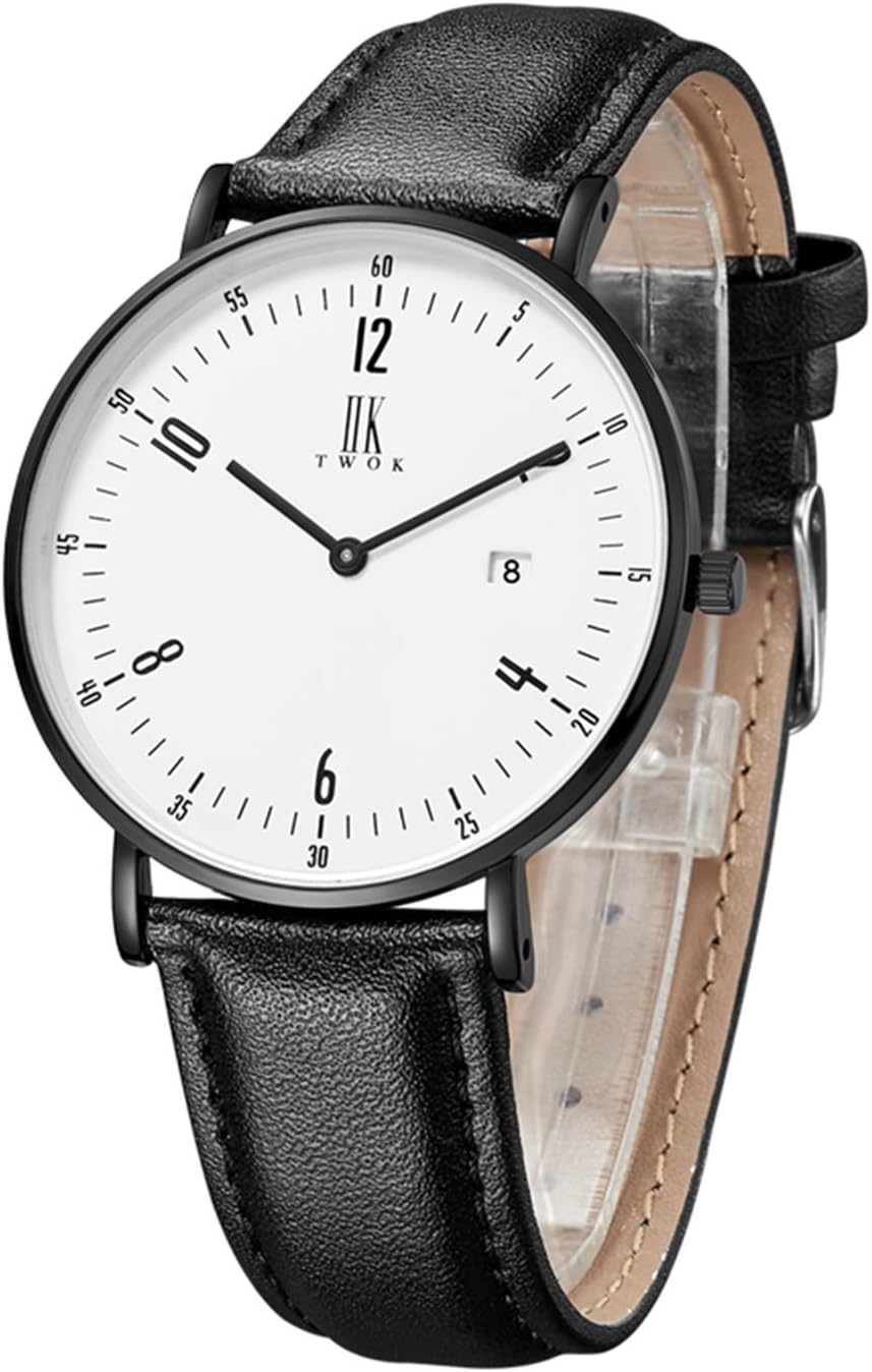 TWOK Men's IIK8320G Luminous Waterproof Army Style Leather Wrist Watch