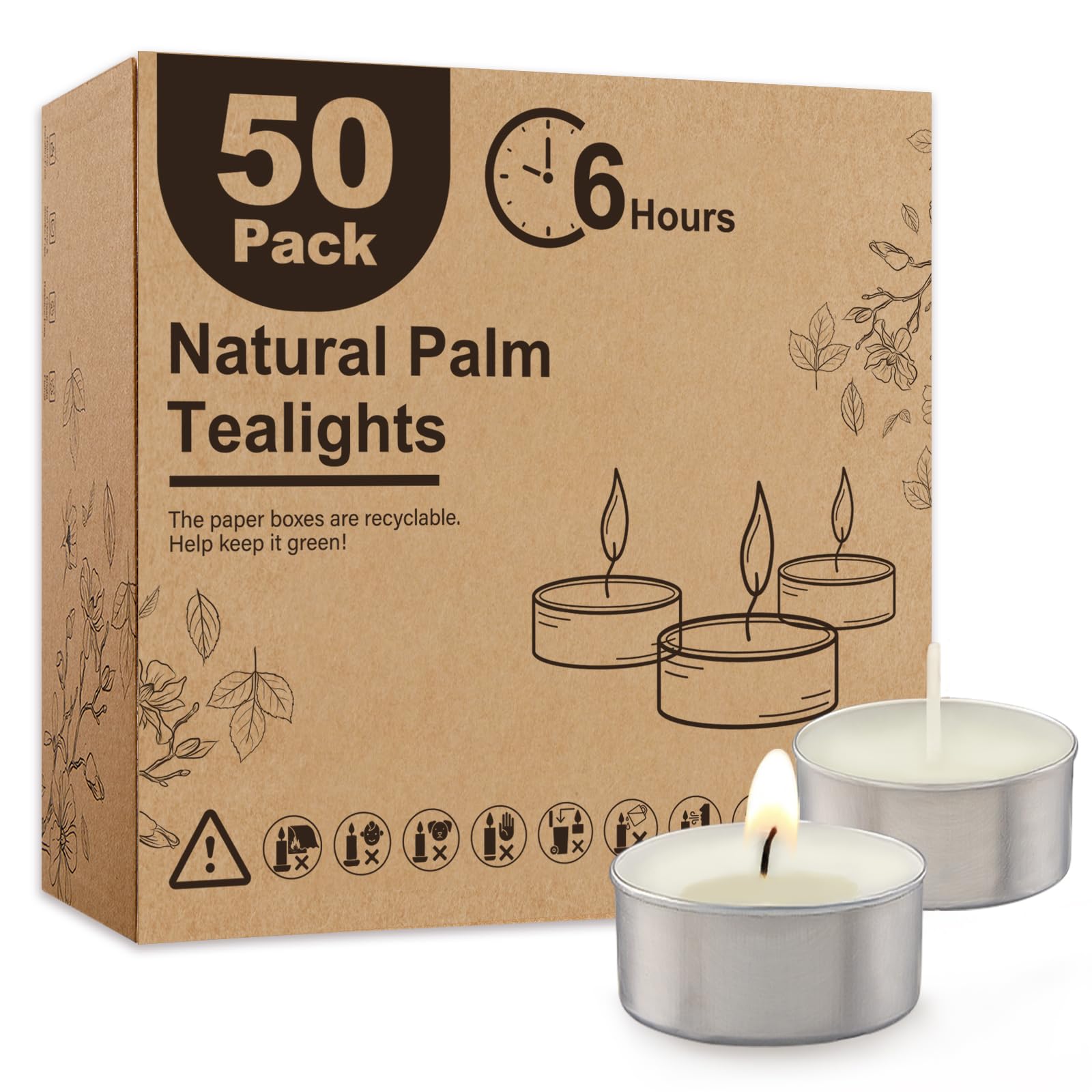 Ashlux Tea Lights Candles 50 Pack 6 Hours, Tea-6H-50Pack