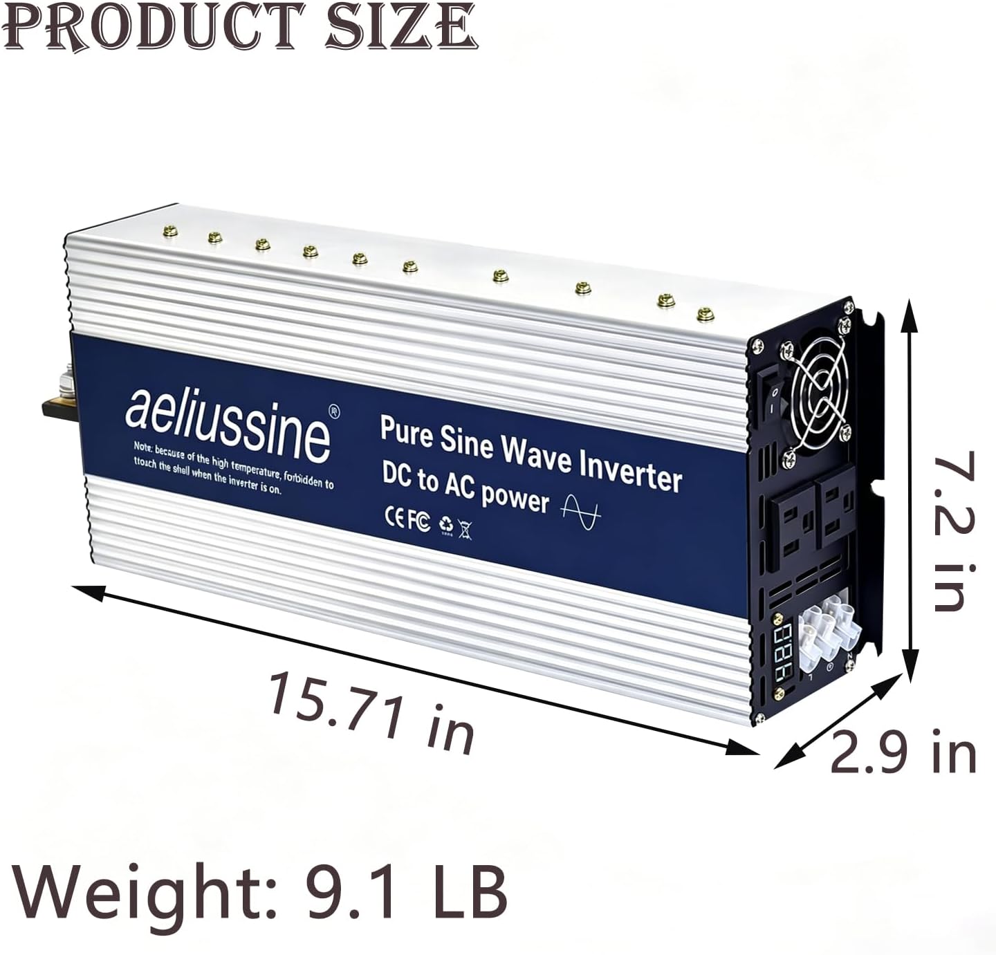 4000W Pure Sine Wave Inverter-48V DC to 110V 120V AC Power Converter with 2 AC Outlets, 48 Volt Power Inverter for Truck, Rv, Camping, Home, Emergency Power