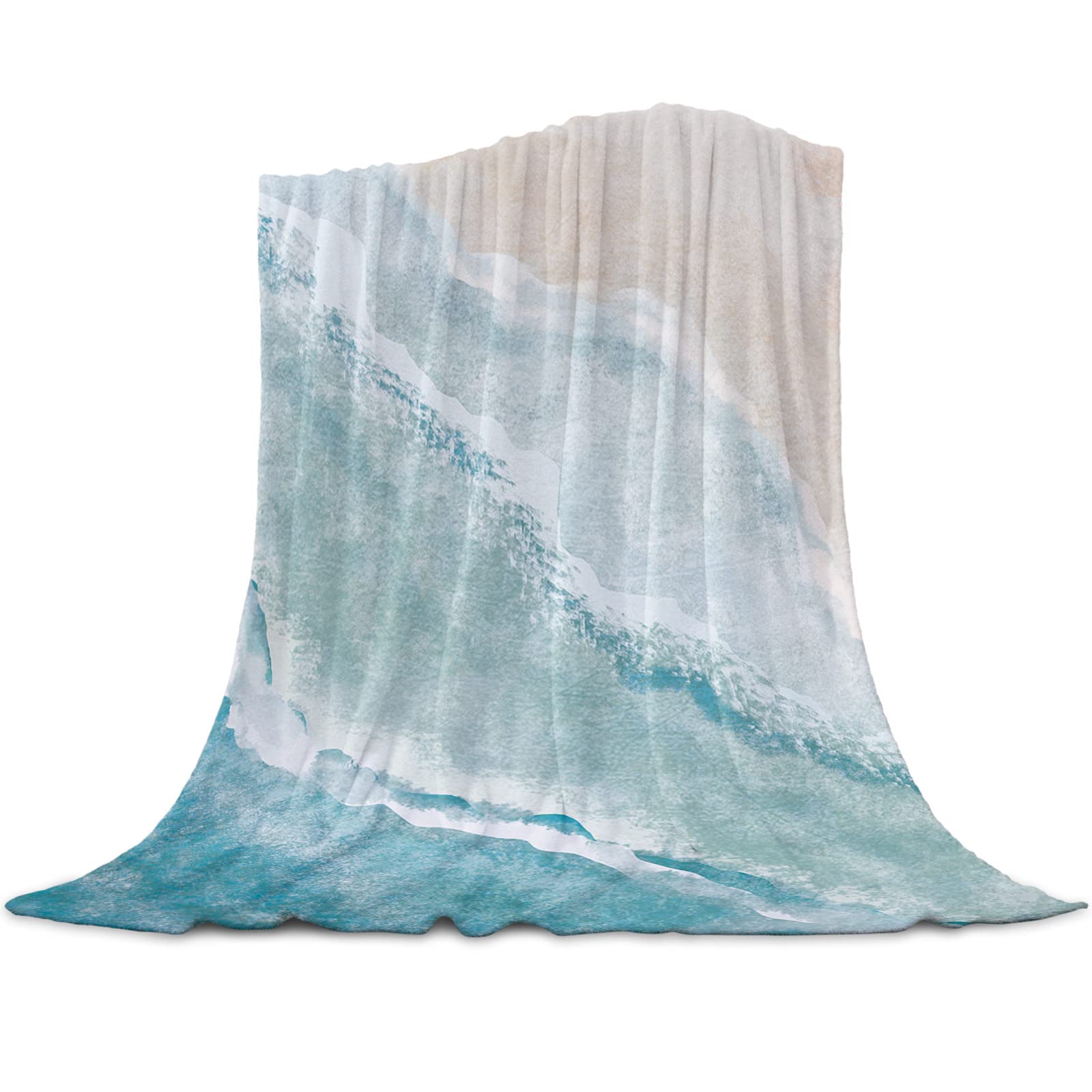 Fleece Throw Blanket Super Soft Warm Flannel Coastal Beach Child Blankets for Couch, Sofa Bed, Cozy,Fuzzy and Lightweight,Sand Wave Blue Teal,40x50 Inches