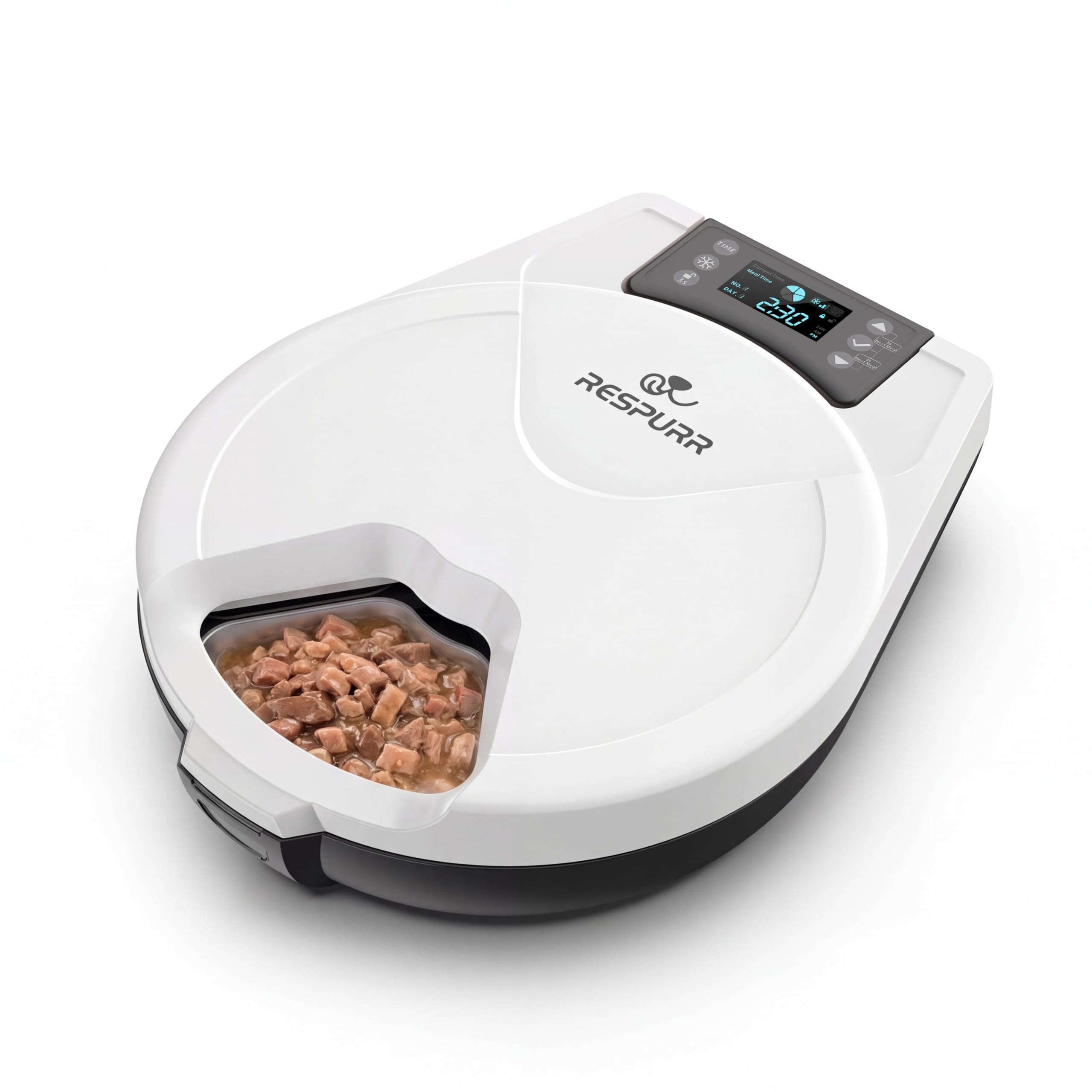 Distributeur Nourriture Humide Chat— Refroidissement et Chauffage par Semi-conducteur — Distributeur de 5 Repas avec gamelle indépendante en Acier Inoxydable