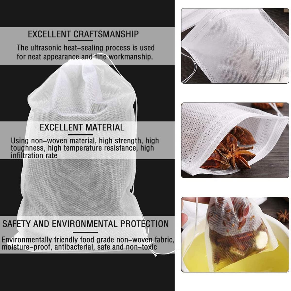 Disposable Tea Filter Empty Tea Bag Biodegradable Coffee Infuser with Drawstring for Loose Leaf Tea 100pcs