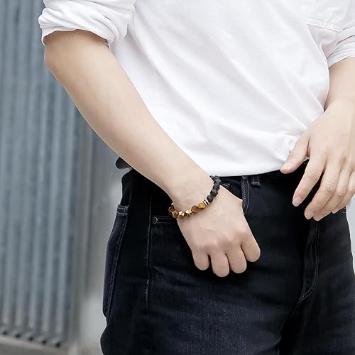 Miniatura 7 de AWNL Pulsera de cuentas para hombre, piedra preciosa natural de obsidiana de ónix, ojo de tigre, 0.39 pulgadas, plata de ley de primera calidad, con