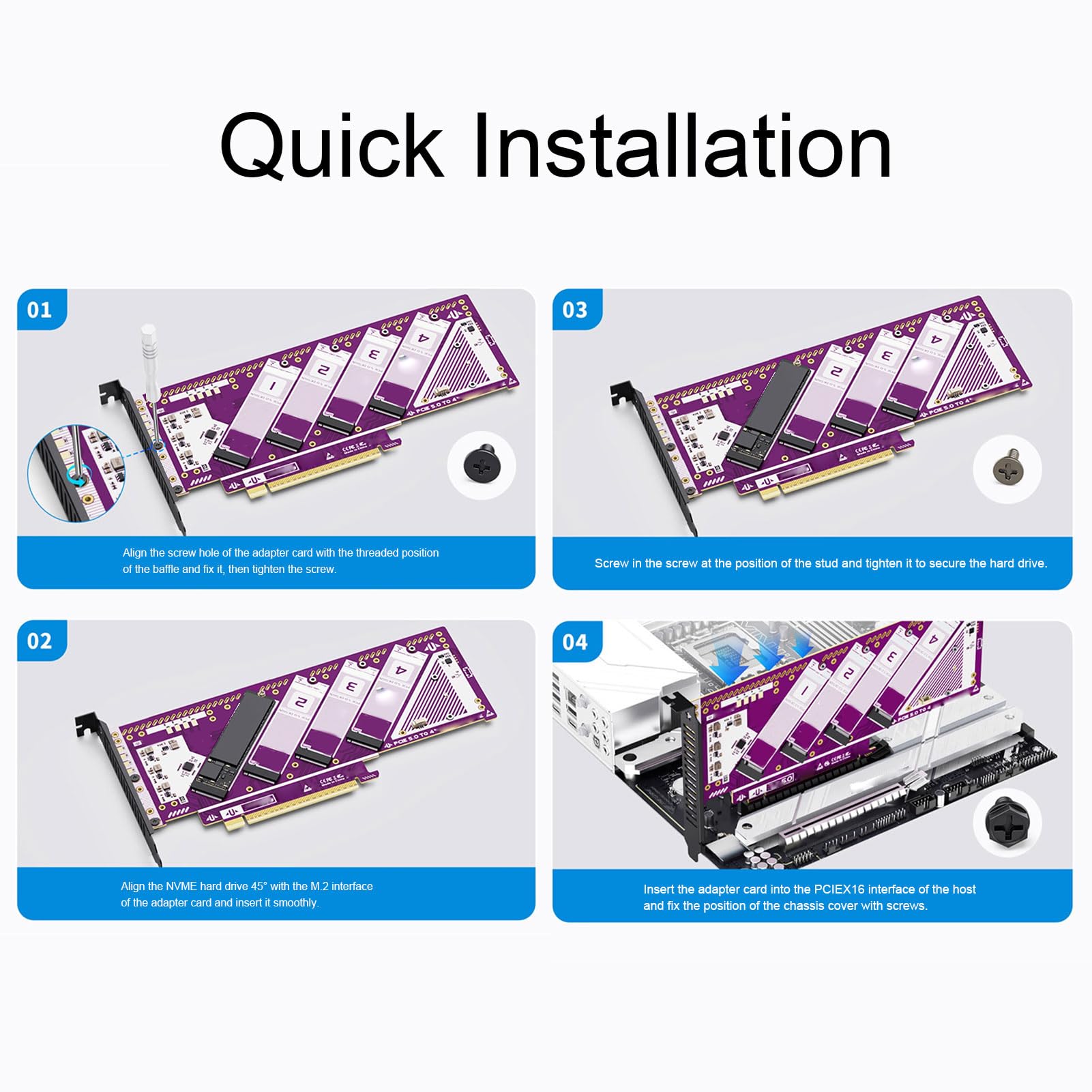SUNGOOYUE PCIE 5.0 NVME M.2 Adattatore Scheda, X16 Slot su NVME SSD Extension Card Desktop Aggiornamento del Computer Desktop per PC da Gioco e Modifica Video