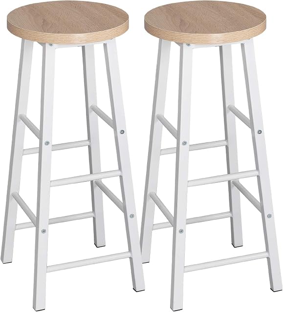 WOLTU Breakfast Kitchen Counter Bar Stools Set of 2 PCS MDF Seat Seat Bar Chairs Metal Legs Barstools Light Oak High Stools