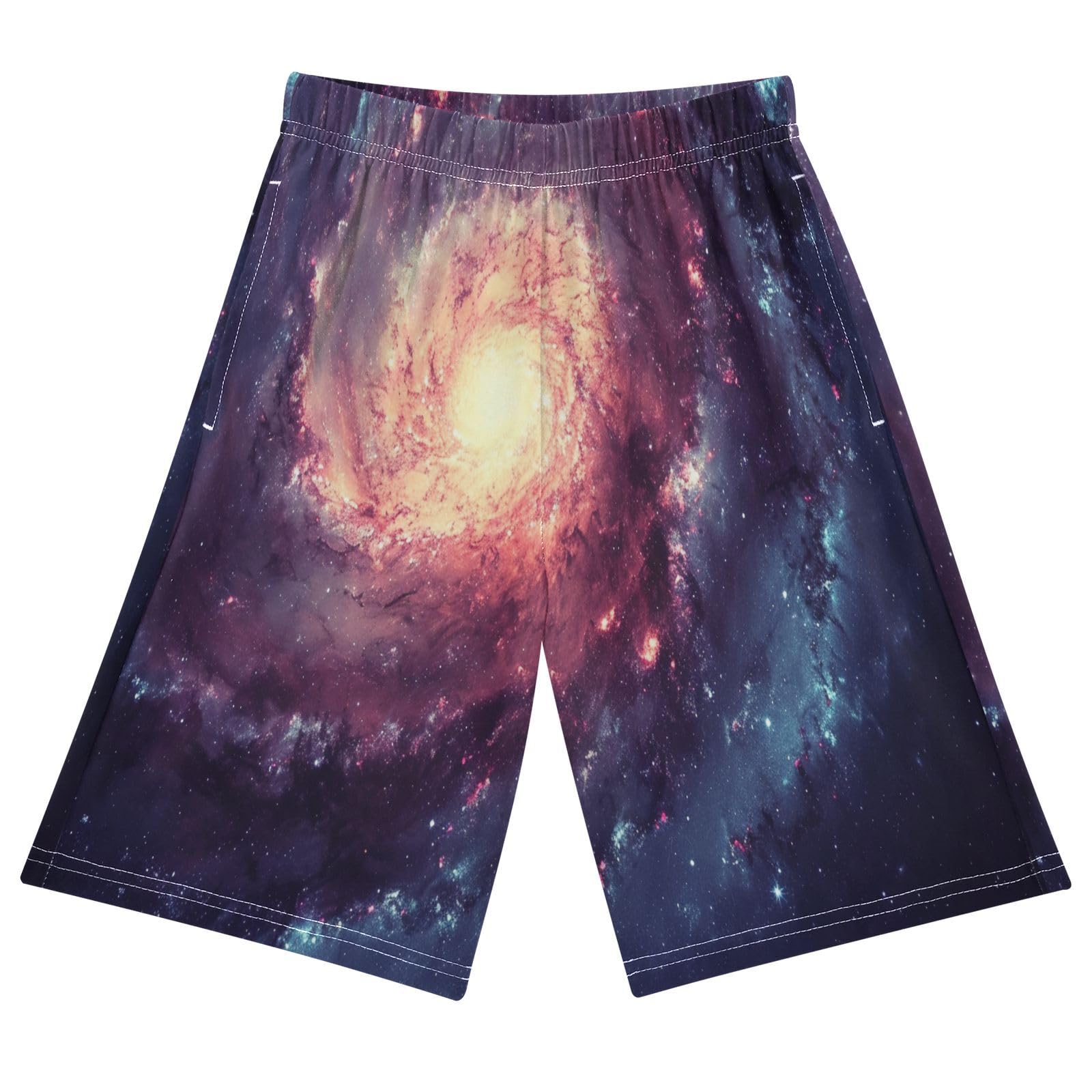ALAZA Galaxy Space Nebula Starry Sky Boys Athletic Shorts Kids with Pockets Shorts for boy Girl Size 6-8 Years Multicolor