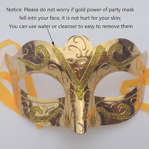 Vista 4 de Arlai Pack of 12, Gold shining plated party mask wedding props masquerade mardi gras mask
