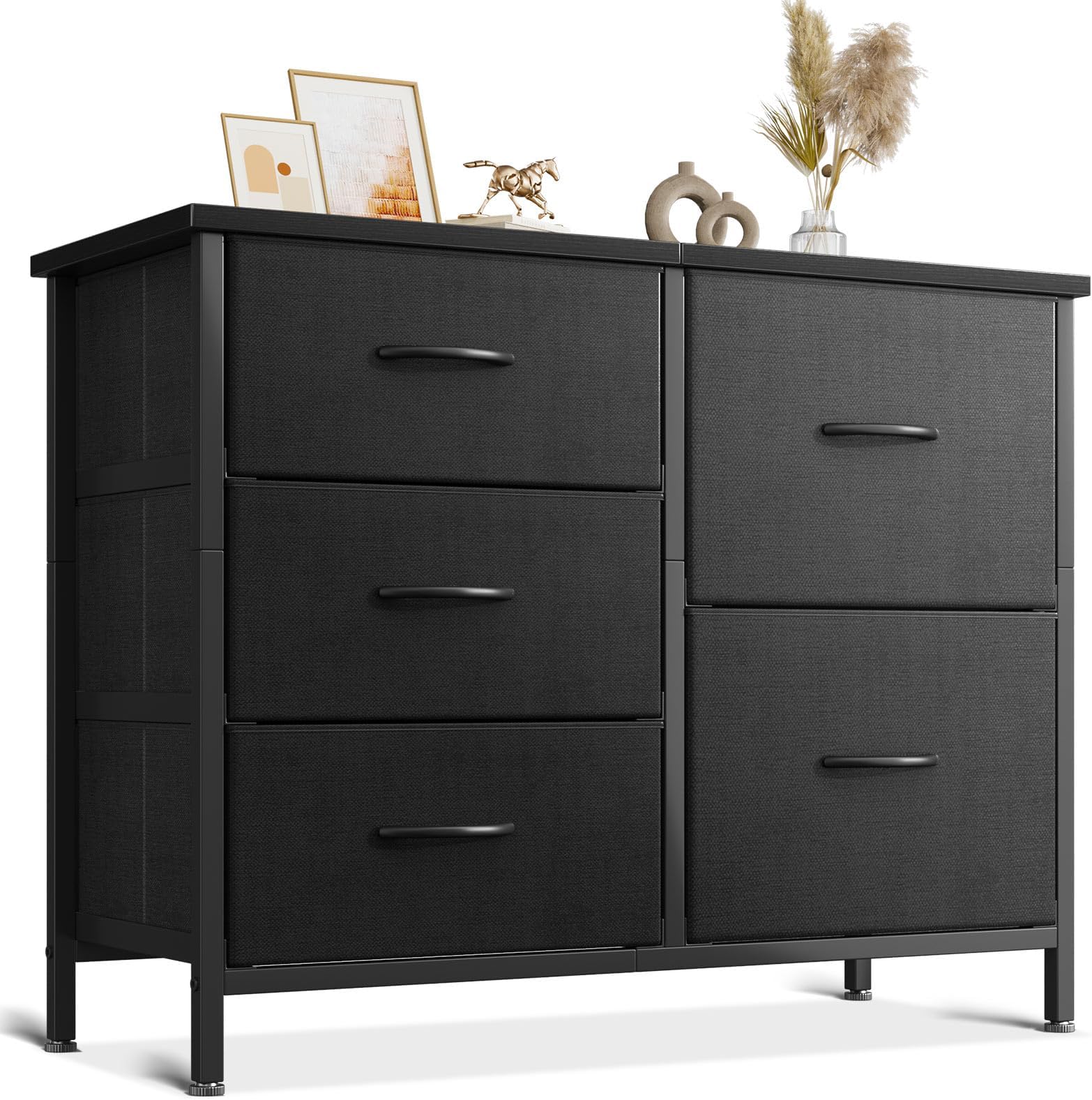 AODK Dresser for Bedroom Dresser TV Stand with 5 Storage Drawers, Small Fabric Dresser Chest of Drawers for Closet Organizer Clothes, BlackThe Forest Stewardship Council