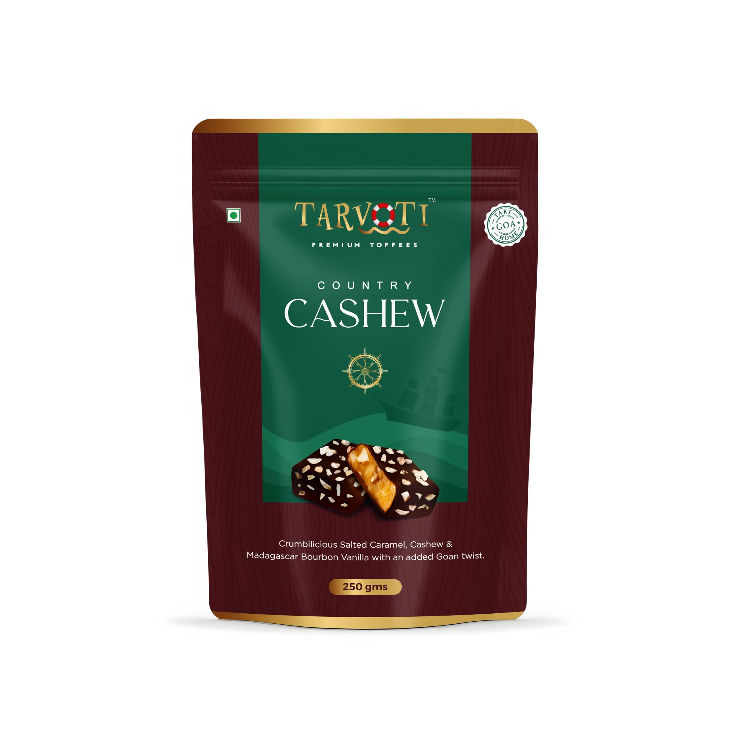 TARVOTI Premium Toffee- COUNTRY CASHEW | 250g pouch | Party pack+Crumbilicious snack | Cashew, Butter & Salted Caramel with unique Goan twist